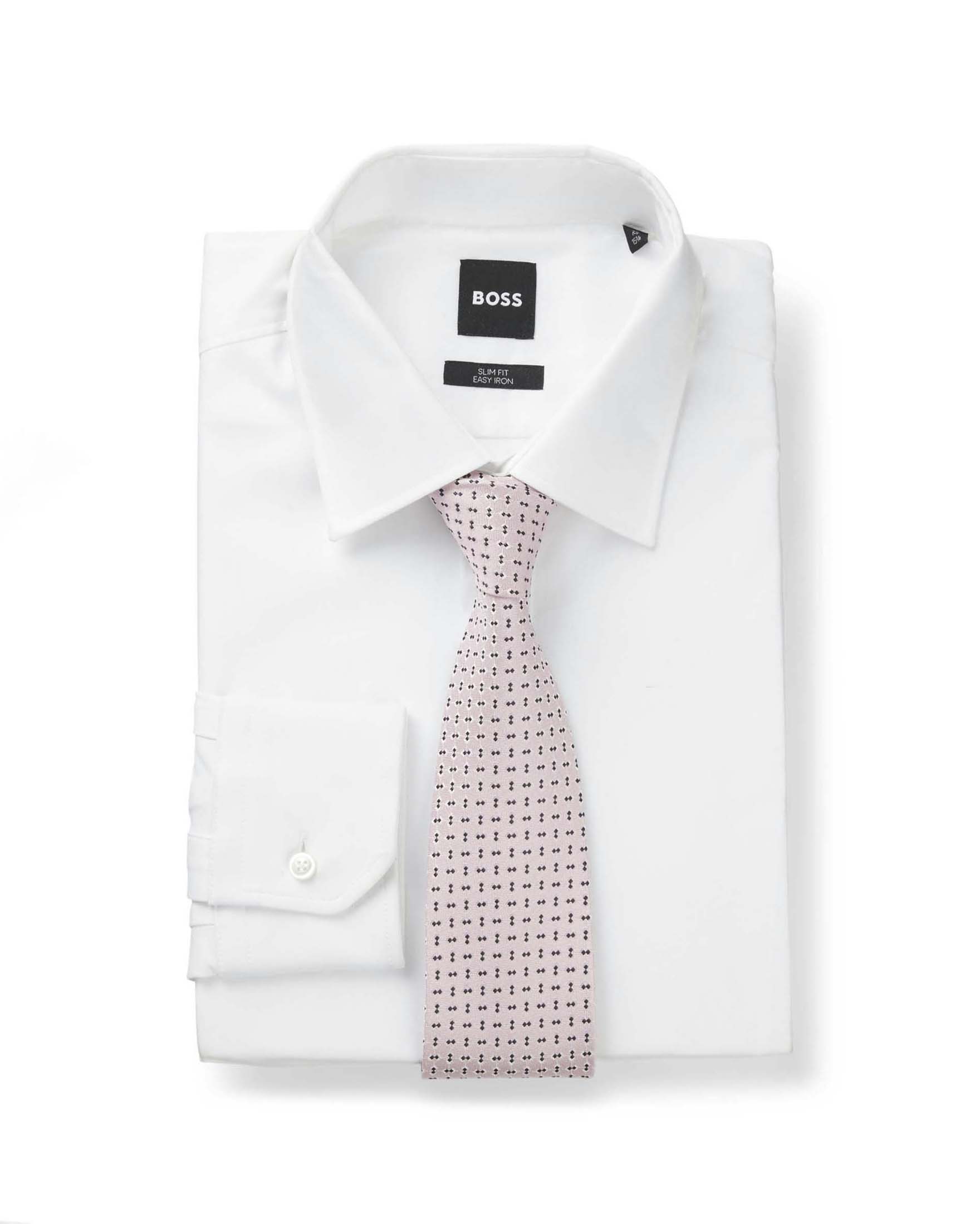 Cravatta Boss rosa in misto seta con microfantasia jacquard image