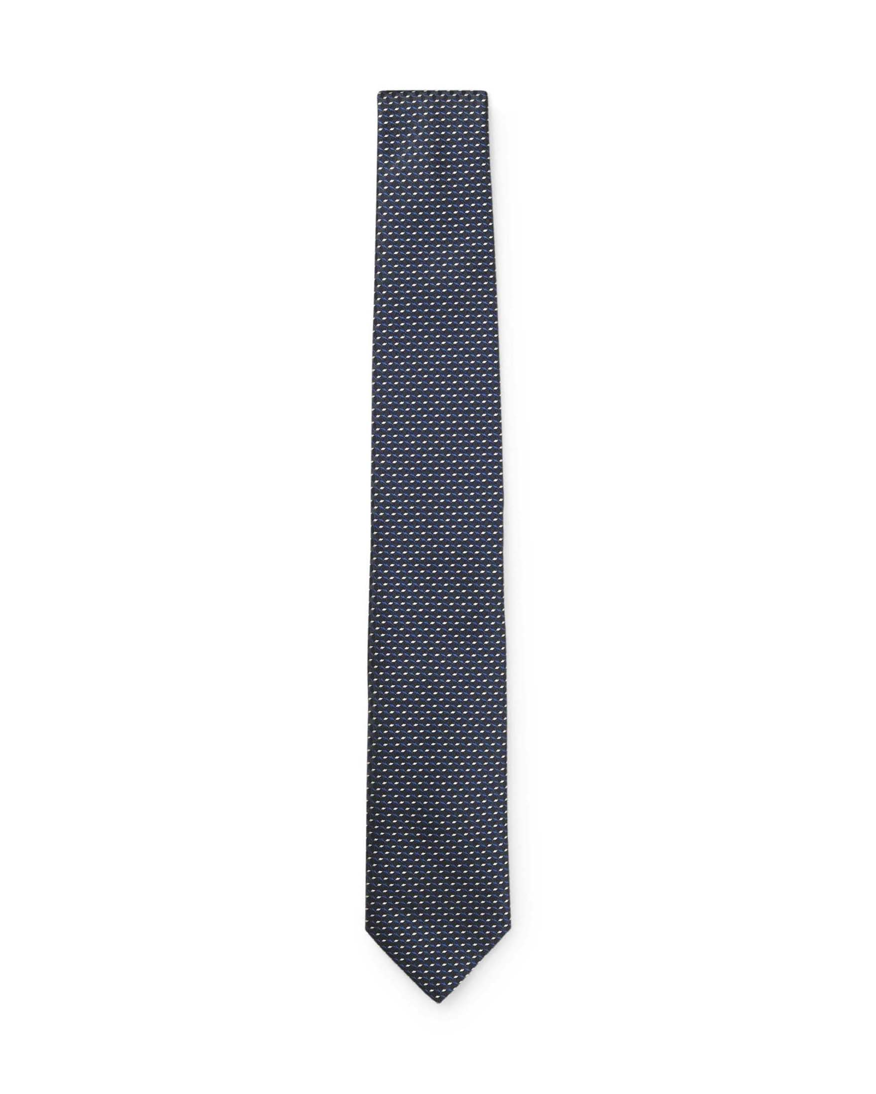 Cravatta Boss blu in misto seta con micro fantasia jacquard