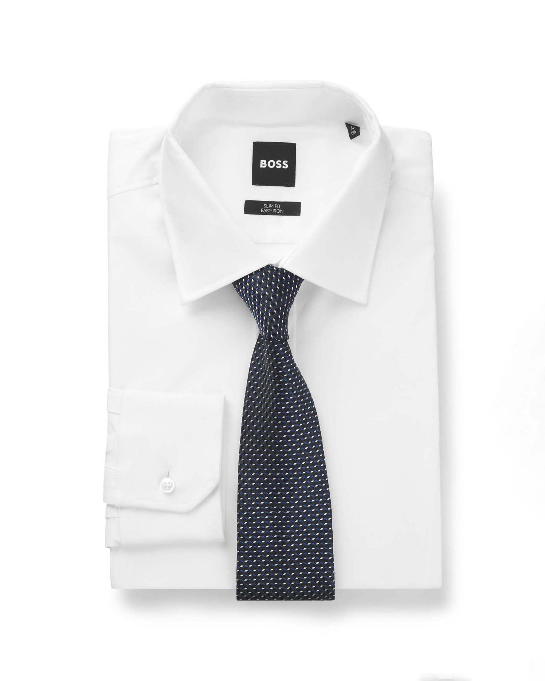 Cravatta Boss blu in misto seta con micro fantasia jacquard image