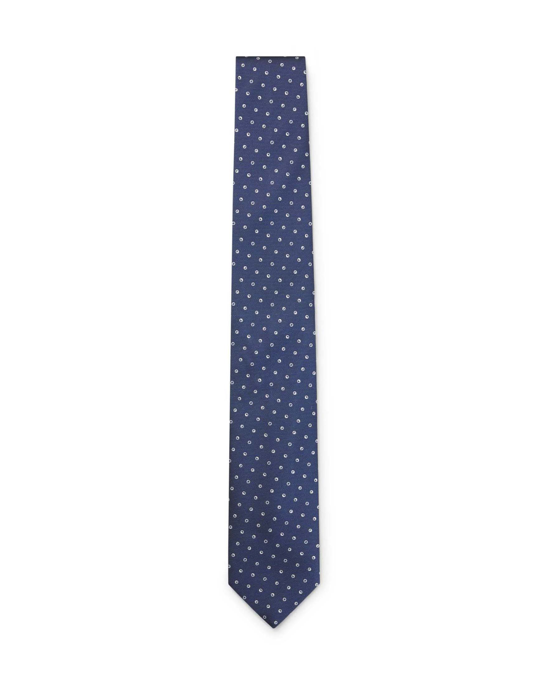 Cravatta Boss indaco in misto seta con micro fantasia a pois bianchi