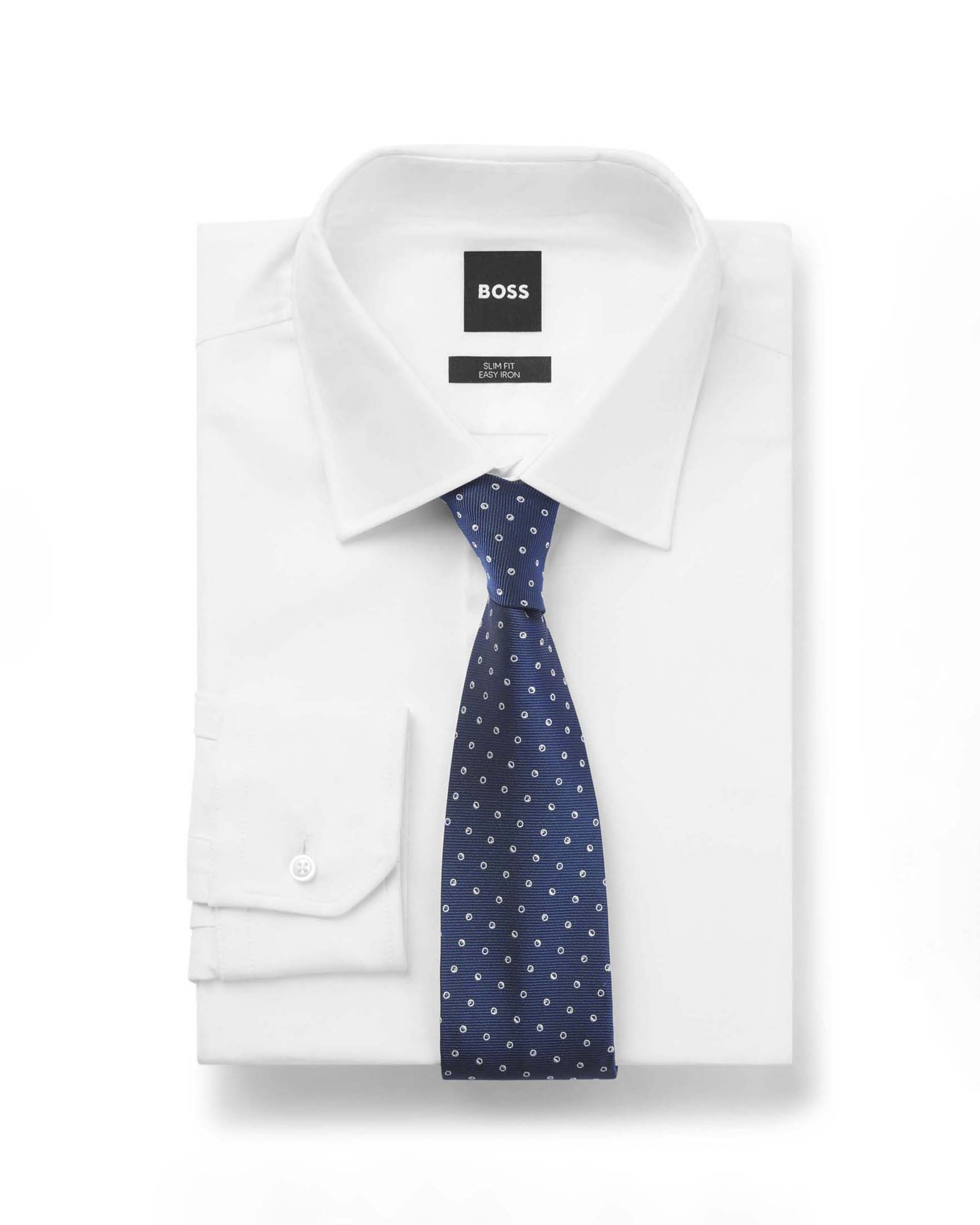 Cravatta Boss indaco in misto seta con micro fantasia a pois bianchi image