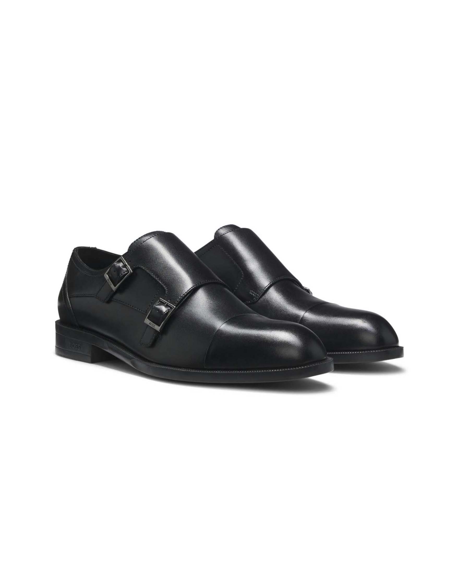 Scarpe eleganti Boss nere in pelle con doppia fibbia