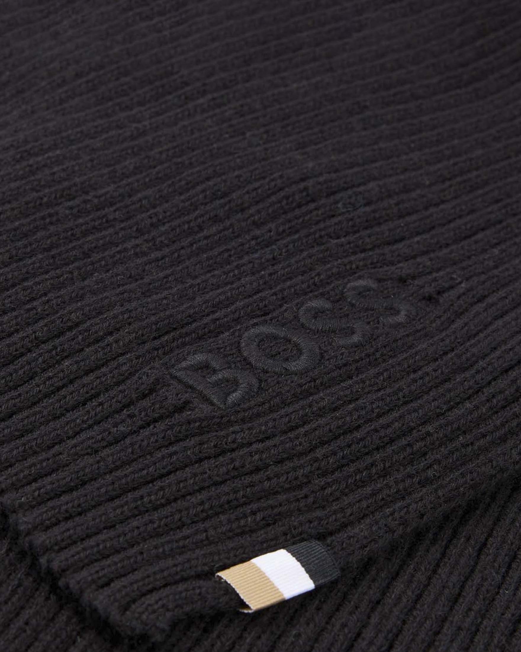 Sciarpa Boss nera in misto cotone a coste con logo ricamato image