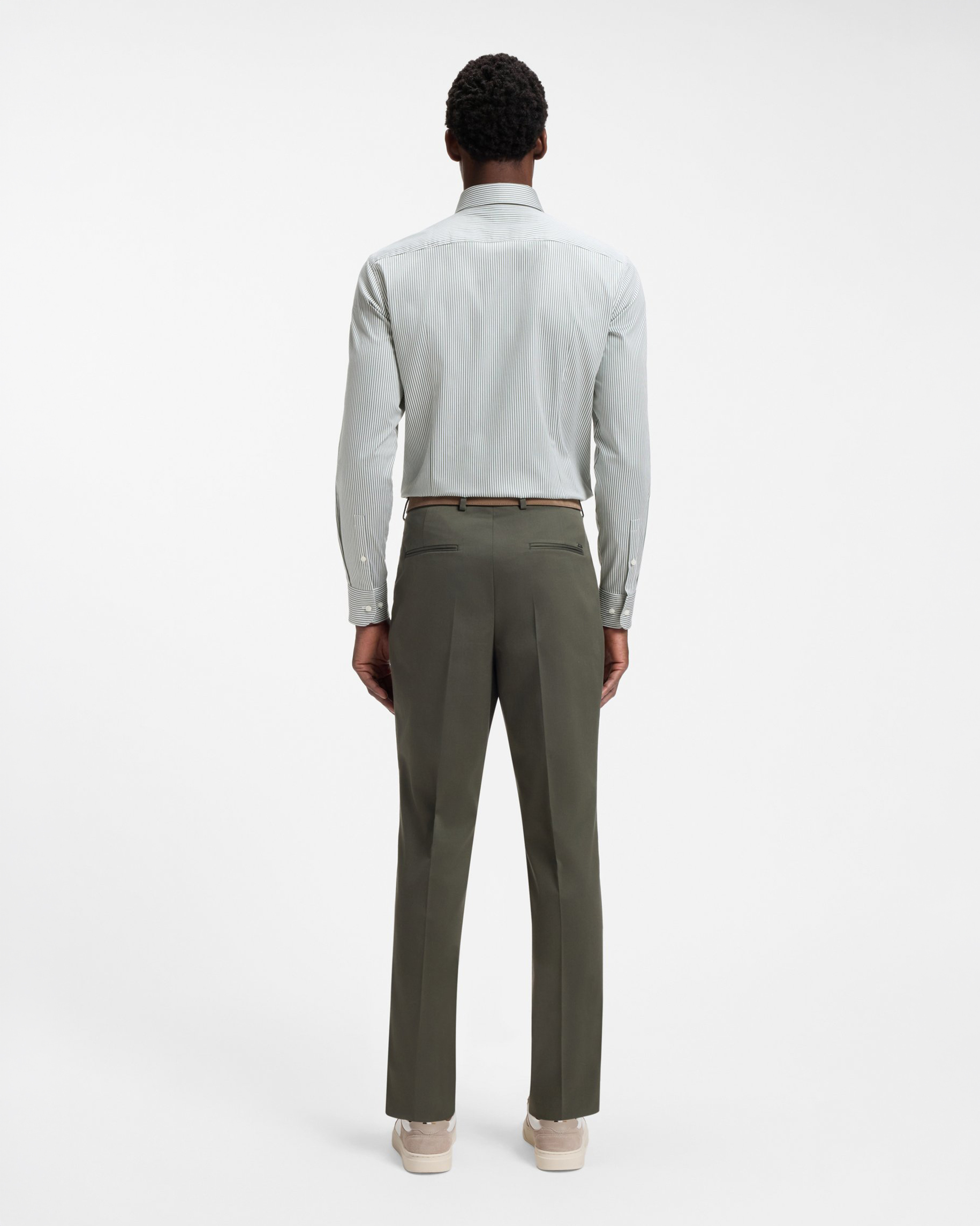 Camicia Boss verde salvia a righe in cotone elasticizzato image