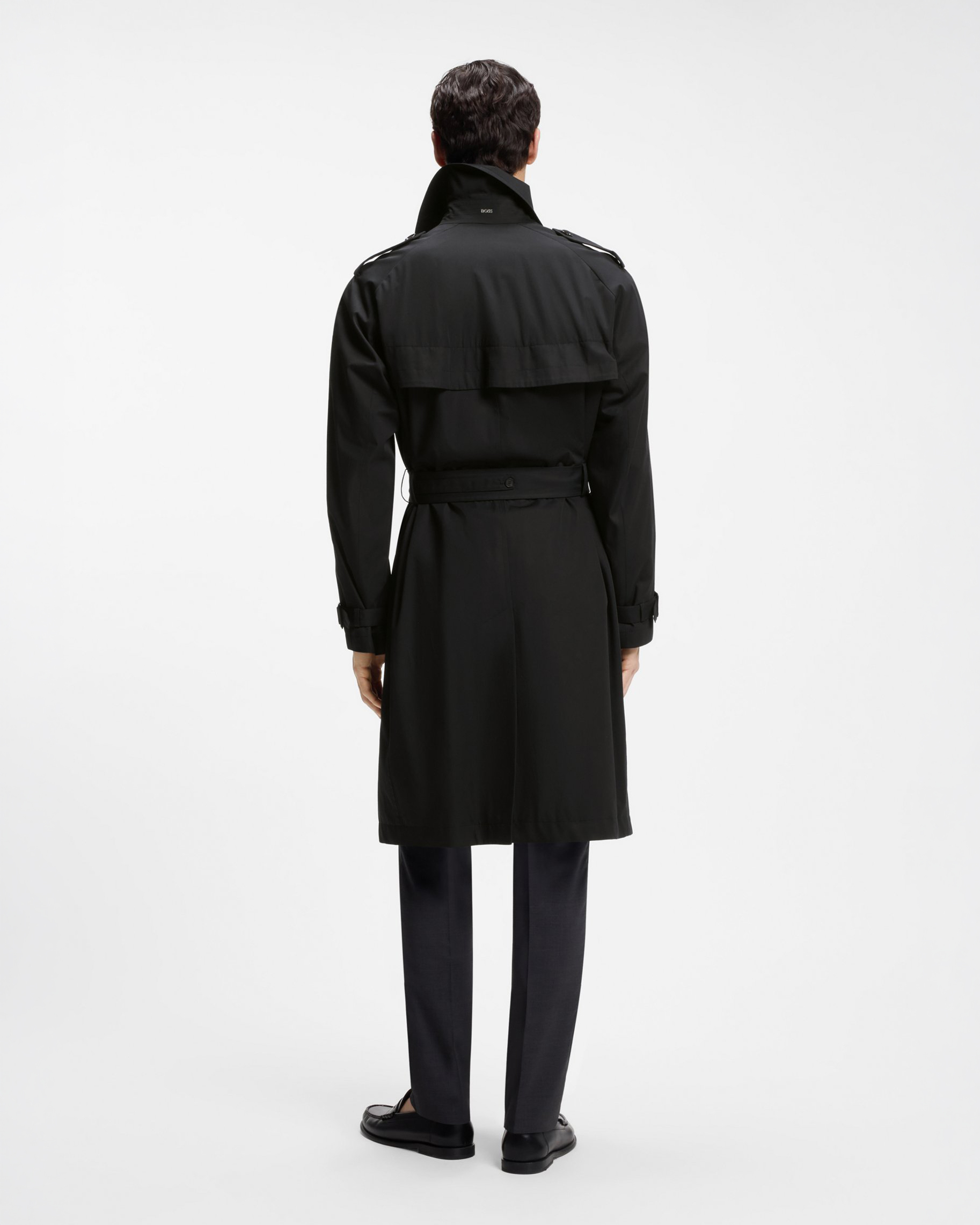 Trench Boss doppiopetto nero in twill di cotone idrorepellente image