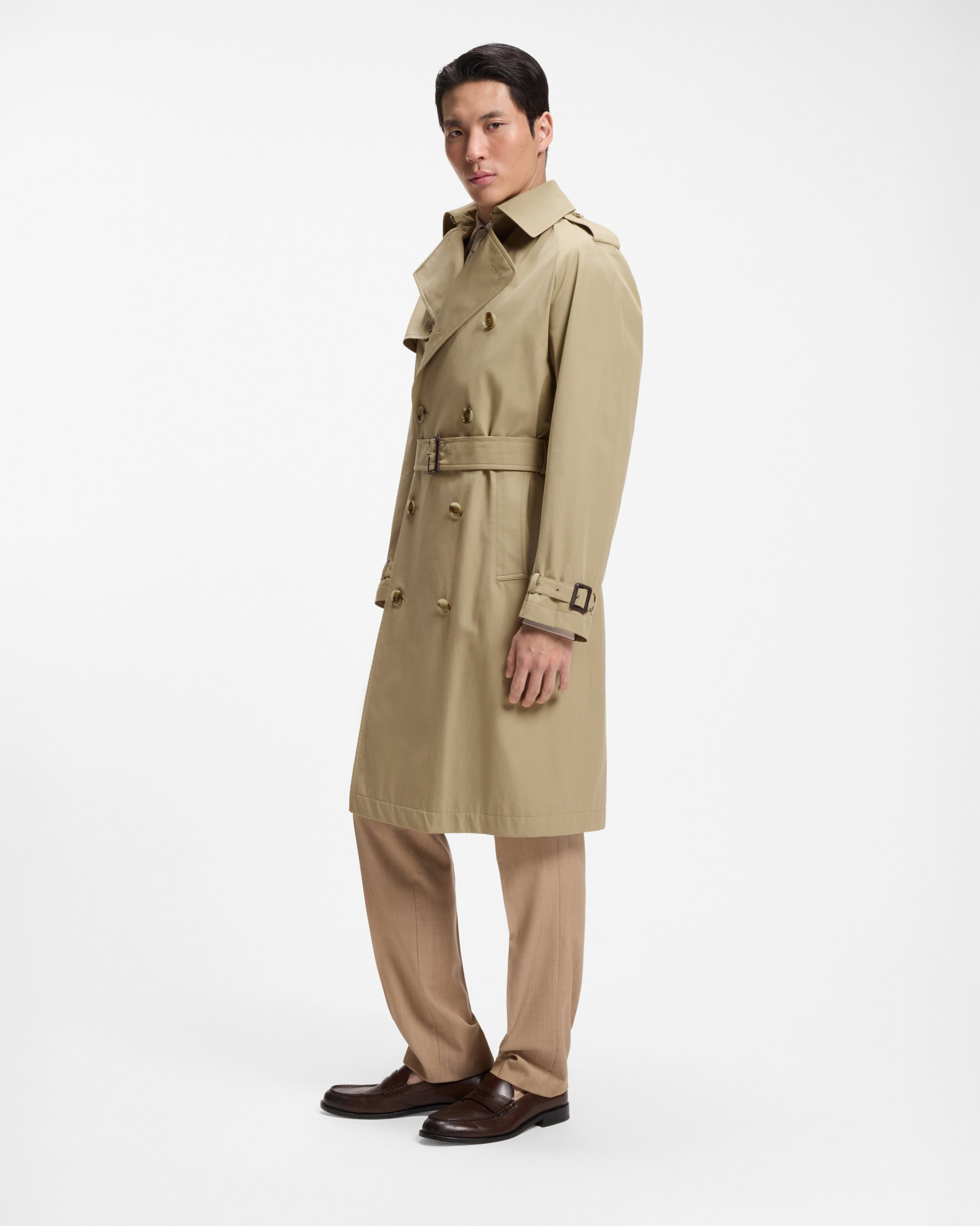 Trench Boss sabbia in cotone idrorepellente con design doppiopetto e cintura image