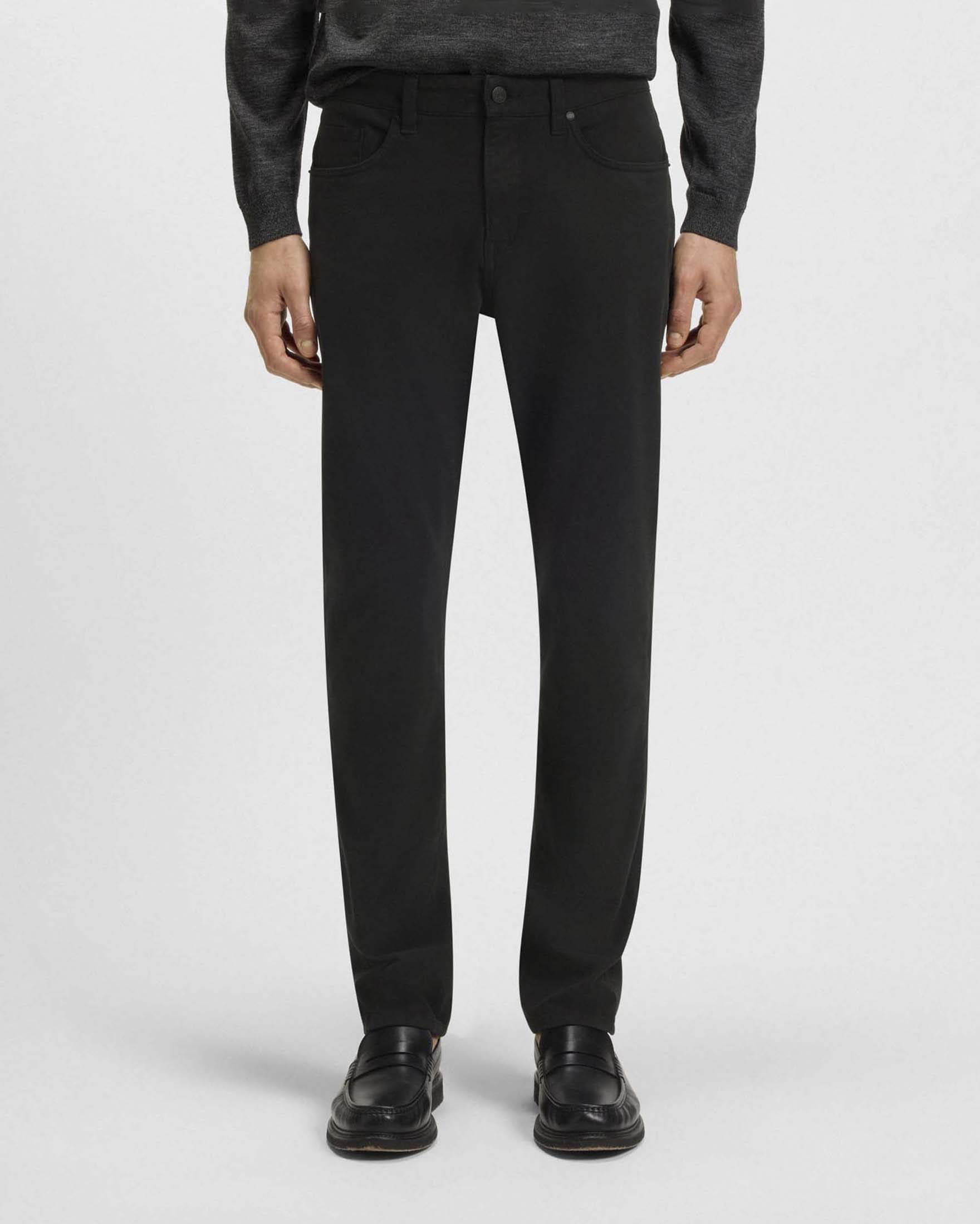 Pantaloni 5 tasche Boss neri in cotone elasticizzato