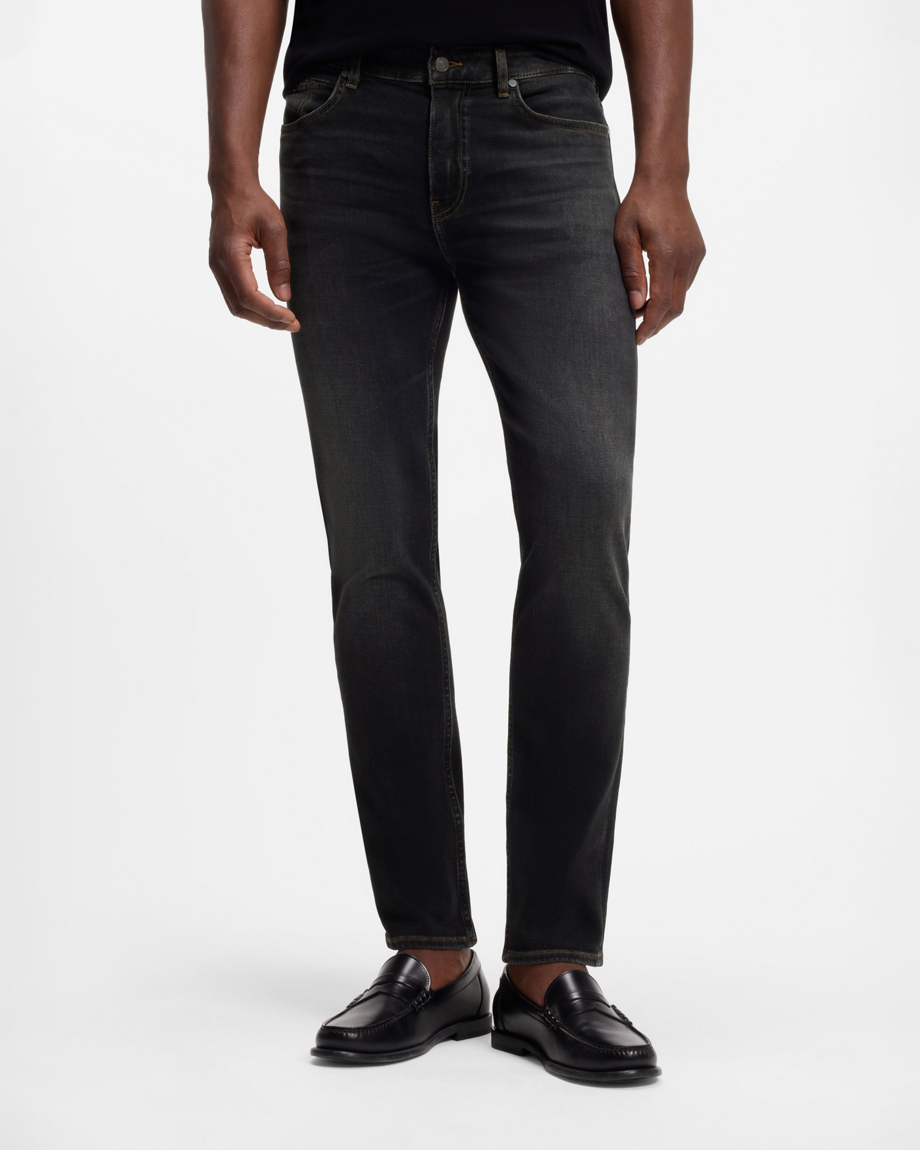 Jeans slim Boss lavaggio nero stone washed in misto cotone elasticizzato