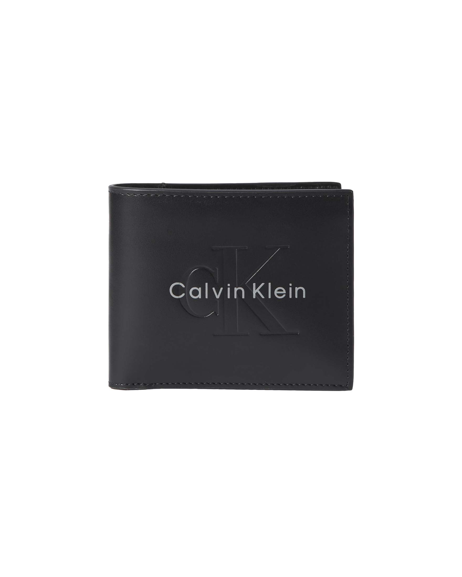 Portafoglio Calvin Klein nero in pelle con portamonete e logo impresso