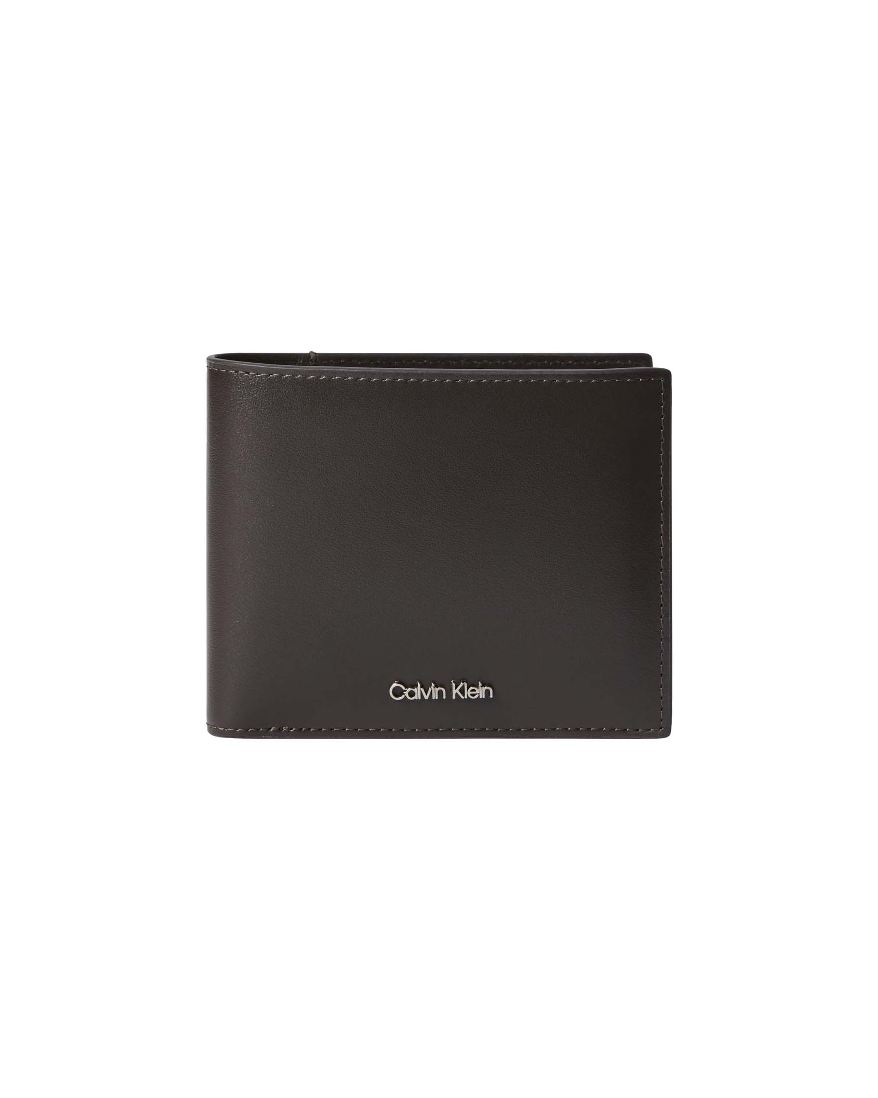 Portafoglio Calvin Klein nero in pelle con logo in metallo