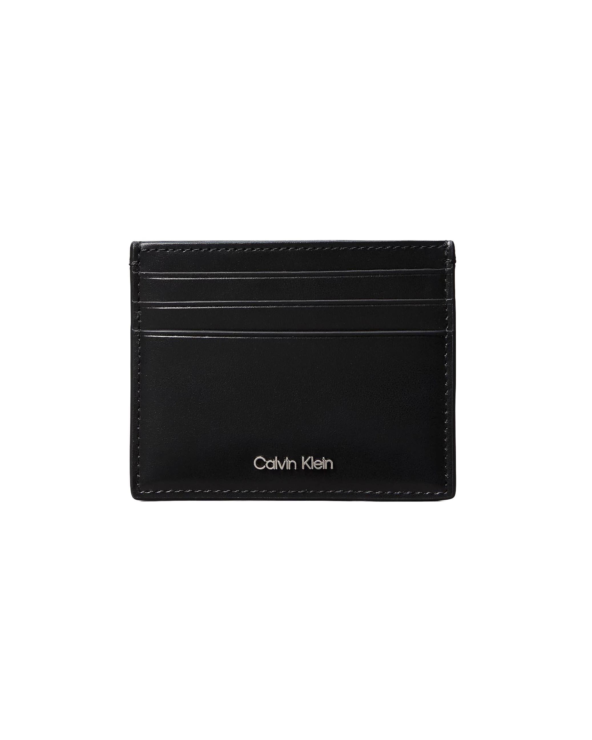 Portacarte Calvin Klein nero in pelle liscia con logo metallico