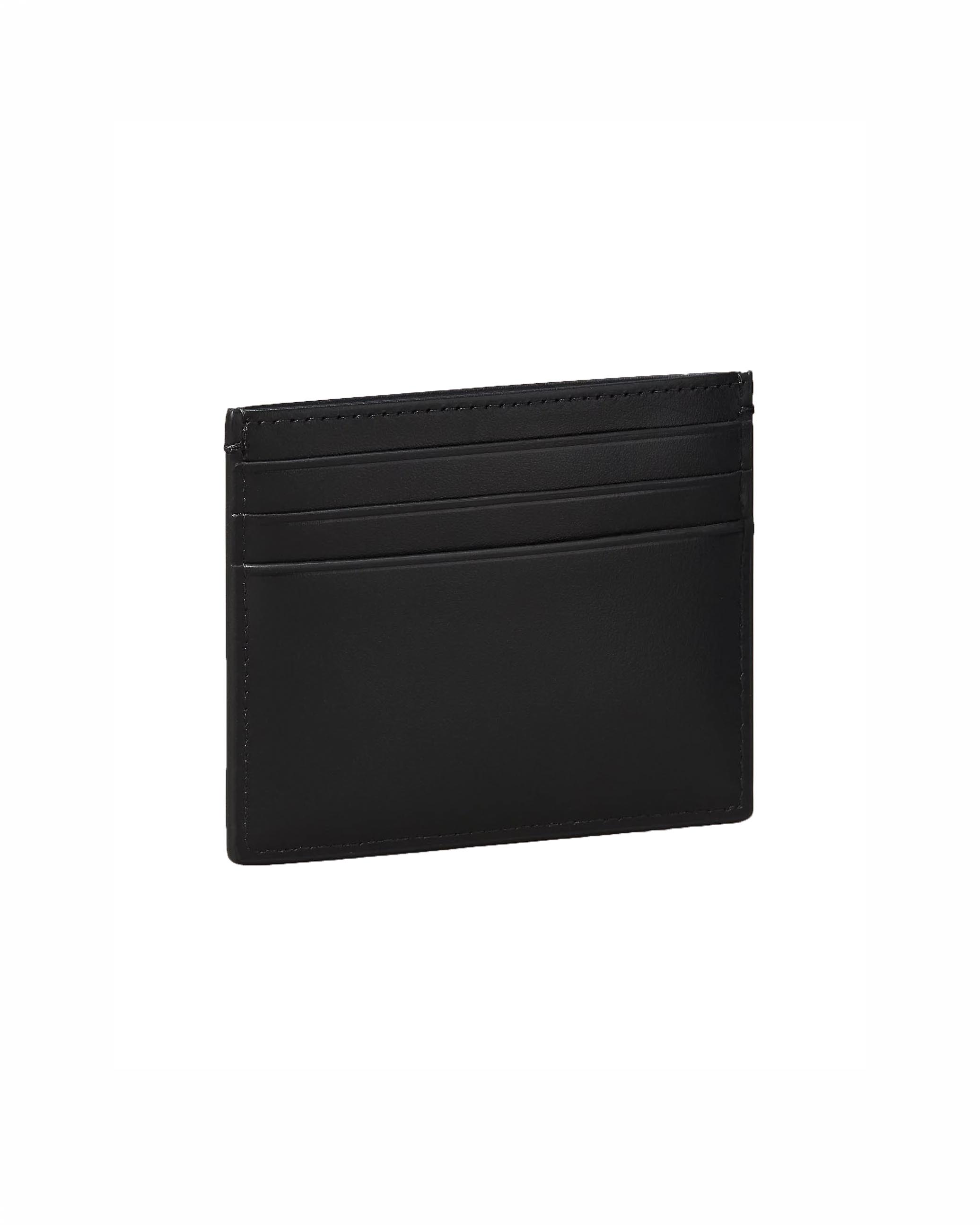 Portacarte Calvin Klein nero in pelle liscia con logo metallico image