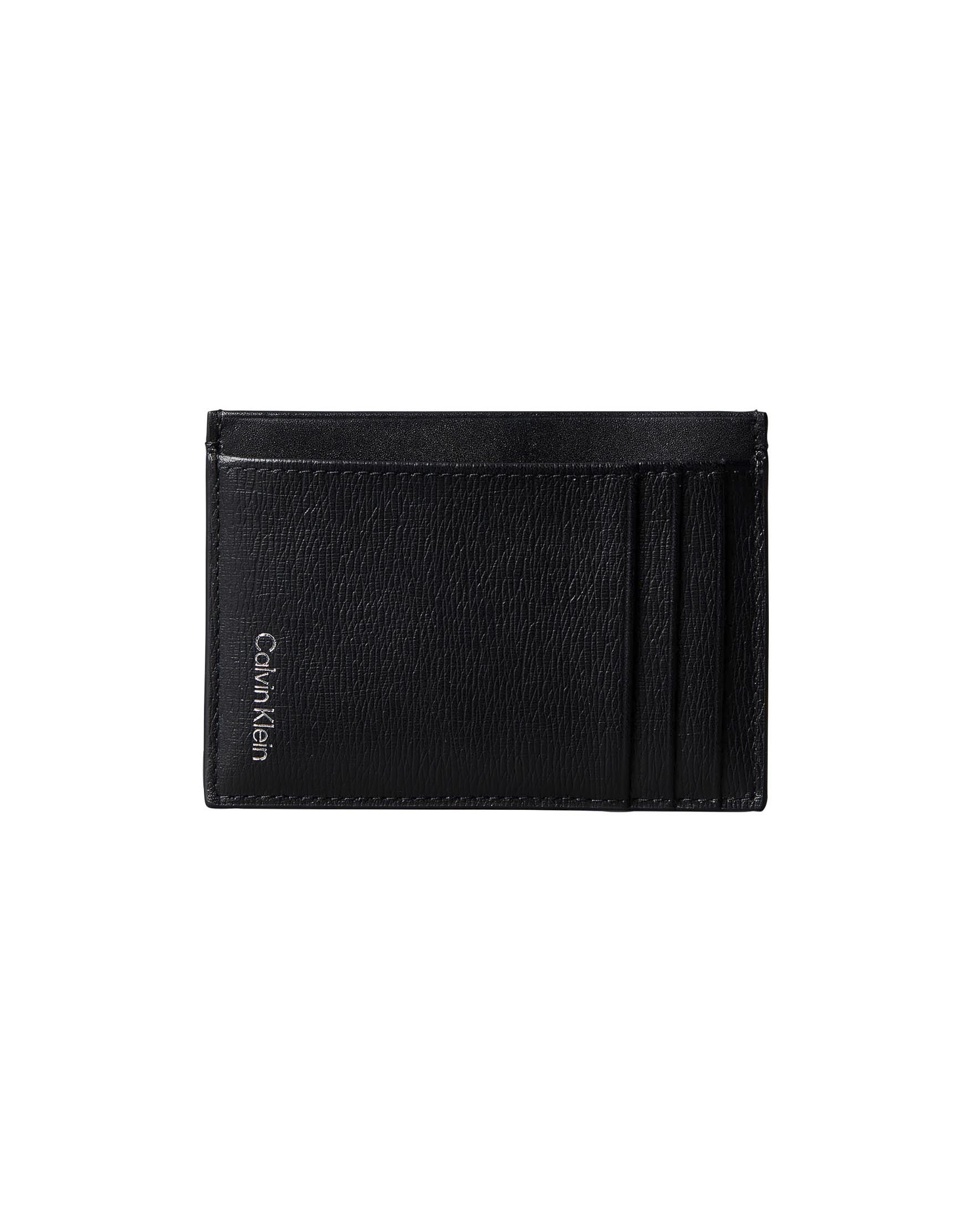 Portacarte verticale Calvin Klein nero in pelle con logo metallico