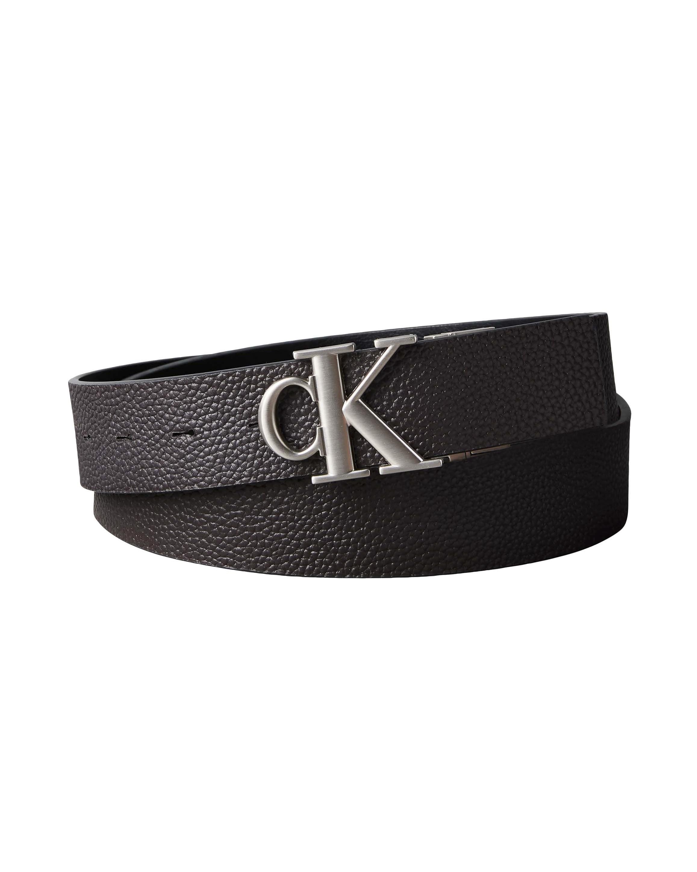 Cintura Calvin Klein nera in pelle reversibile con fibbia monogramma CK