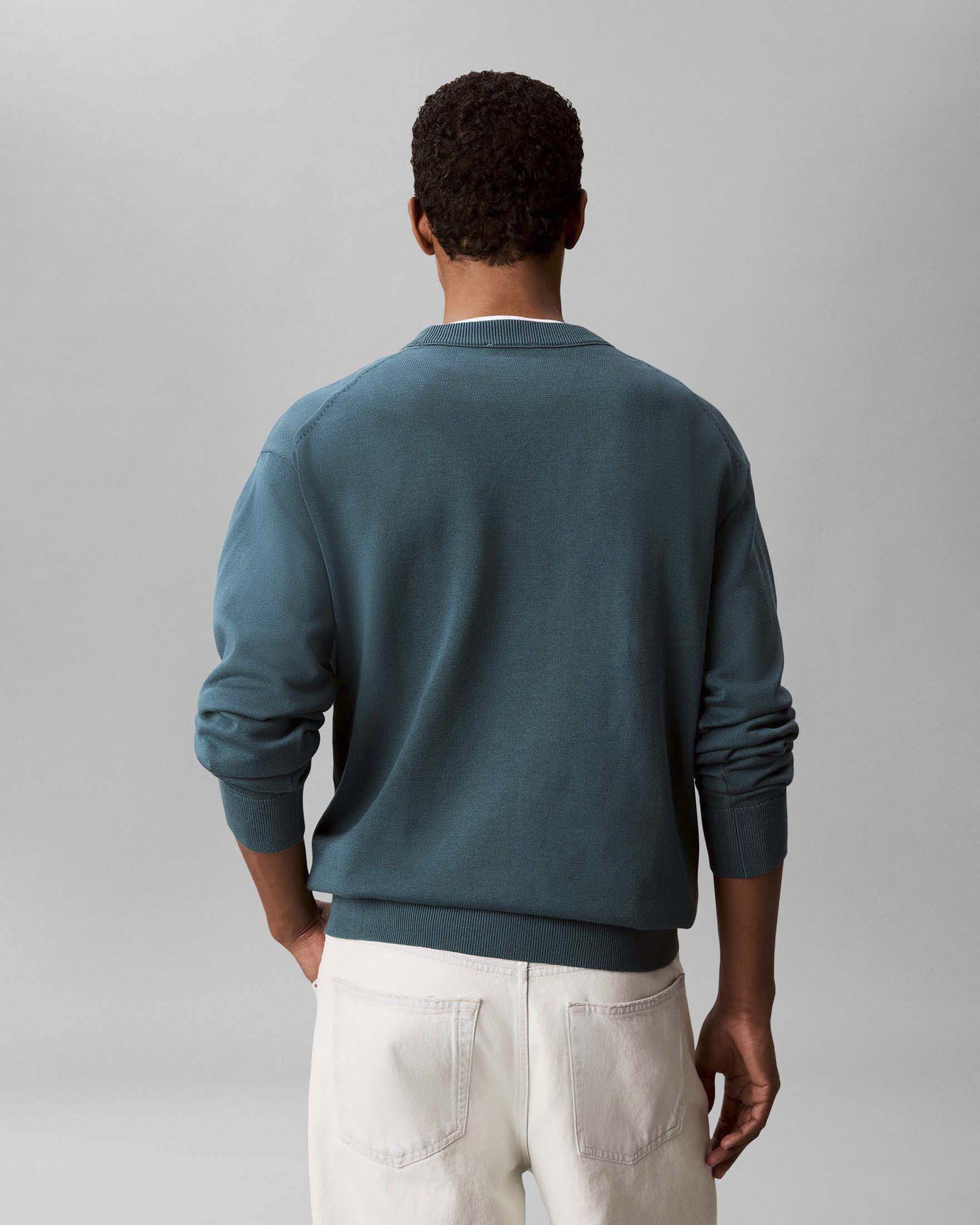 Maglia girocollo Calvin Klein Jeans ottanio in cotone con logo ricamato image