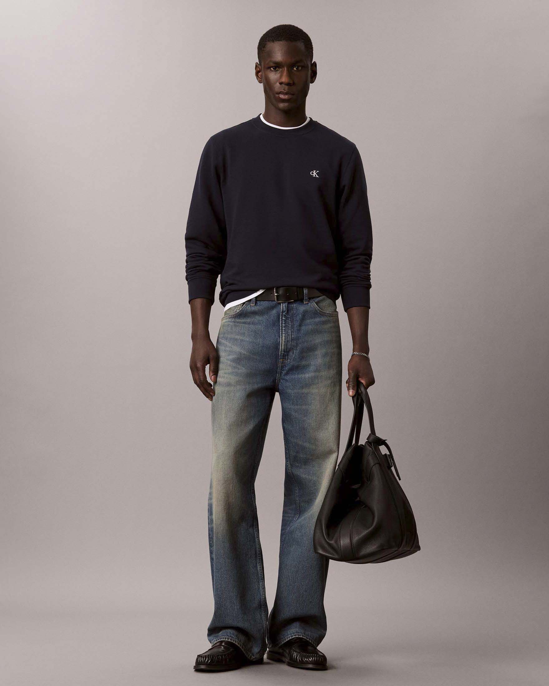 Felpa girocollo Calvin Klein Jeans blu in misto cotone con logo ricamato
