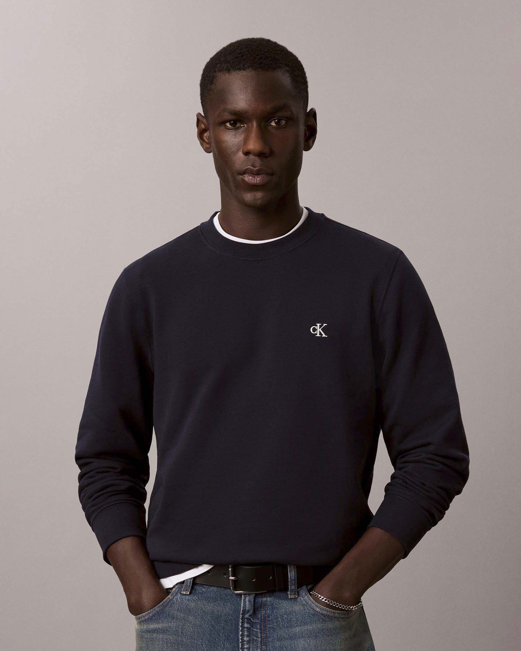 Felpa girocollo Calvin Klein Jeans blu in misto cotone con logo ricamato image