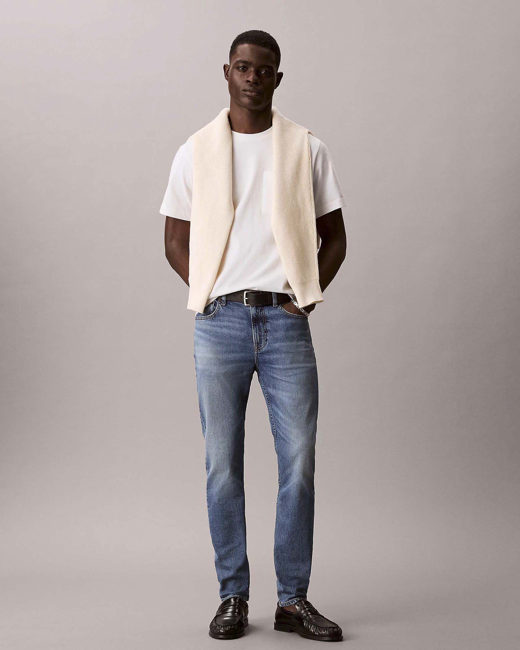 Jeans slim Calvin Klein Jeans blu lavaggio medio in cotone elasticizzato