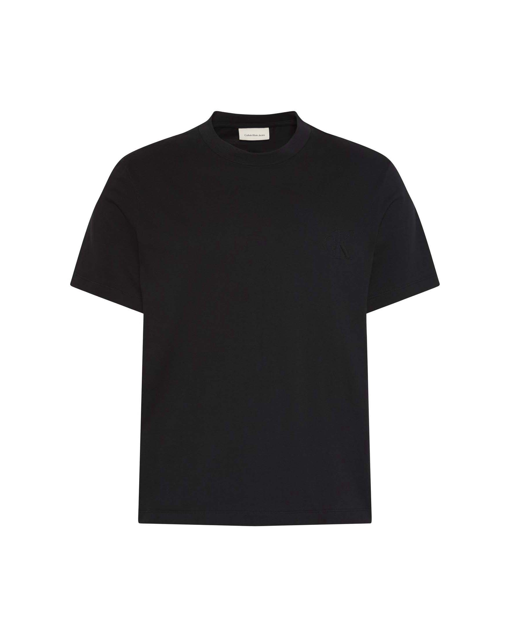 T-shirt Calvin Klein Jeans nera in cotone con logo monogramma ricamato