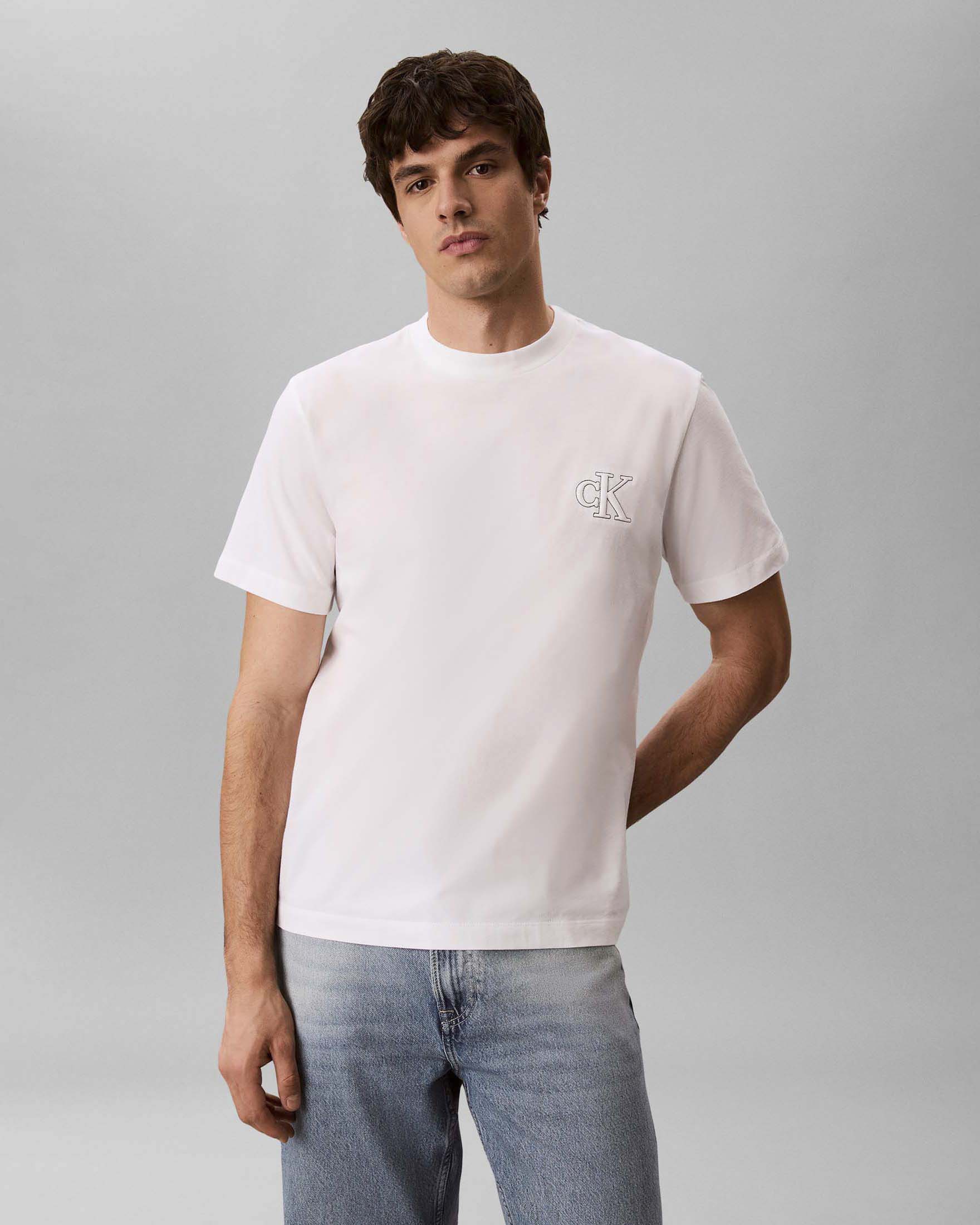 T-shirt mezza manica Calvin Klein Jeans bianca in cotone con logo ricamato