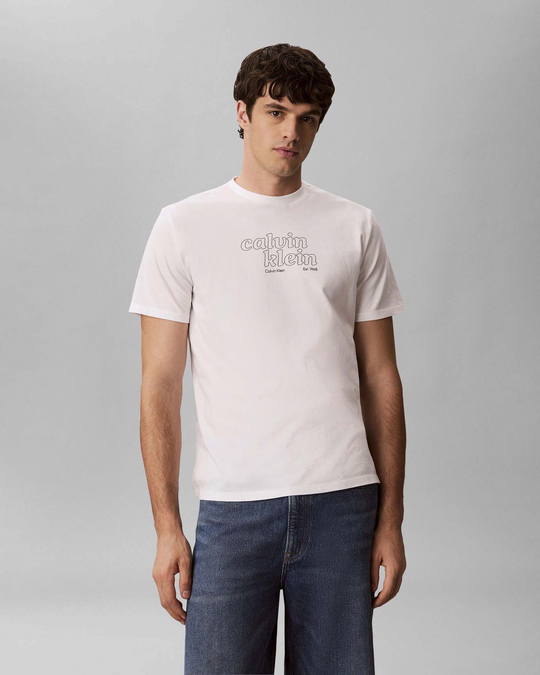 T-shirt mezza manica Calvin Klein bianca in cotone con stampa logo
