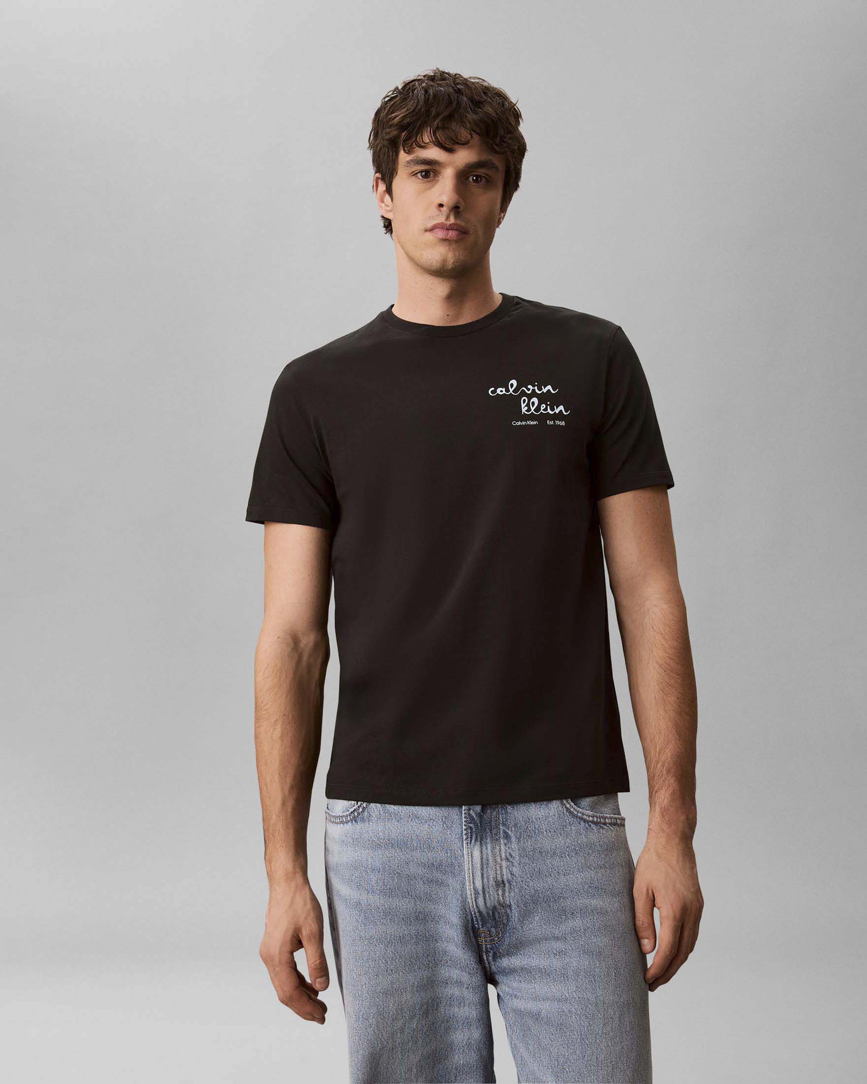 T-shirt mezza manica Calvin Klein Jeans nera in cotone con logo stampato