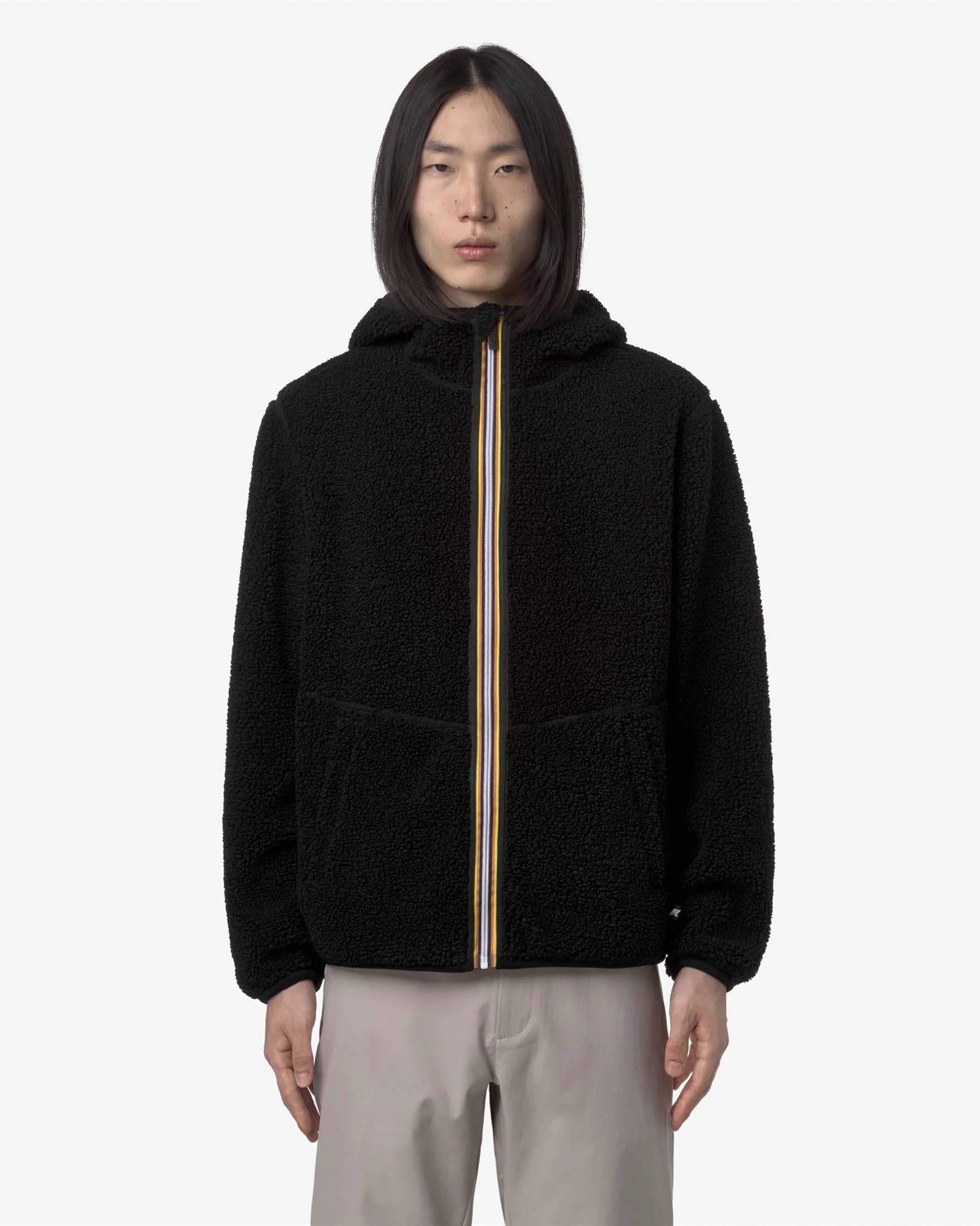 Felpa Jack Sherpa Polar nera in pile reversibile in sherpa con cappuccio e chiusura a cerniera