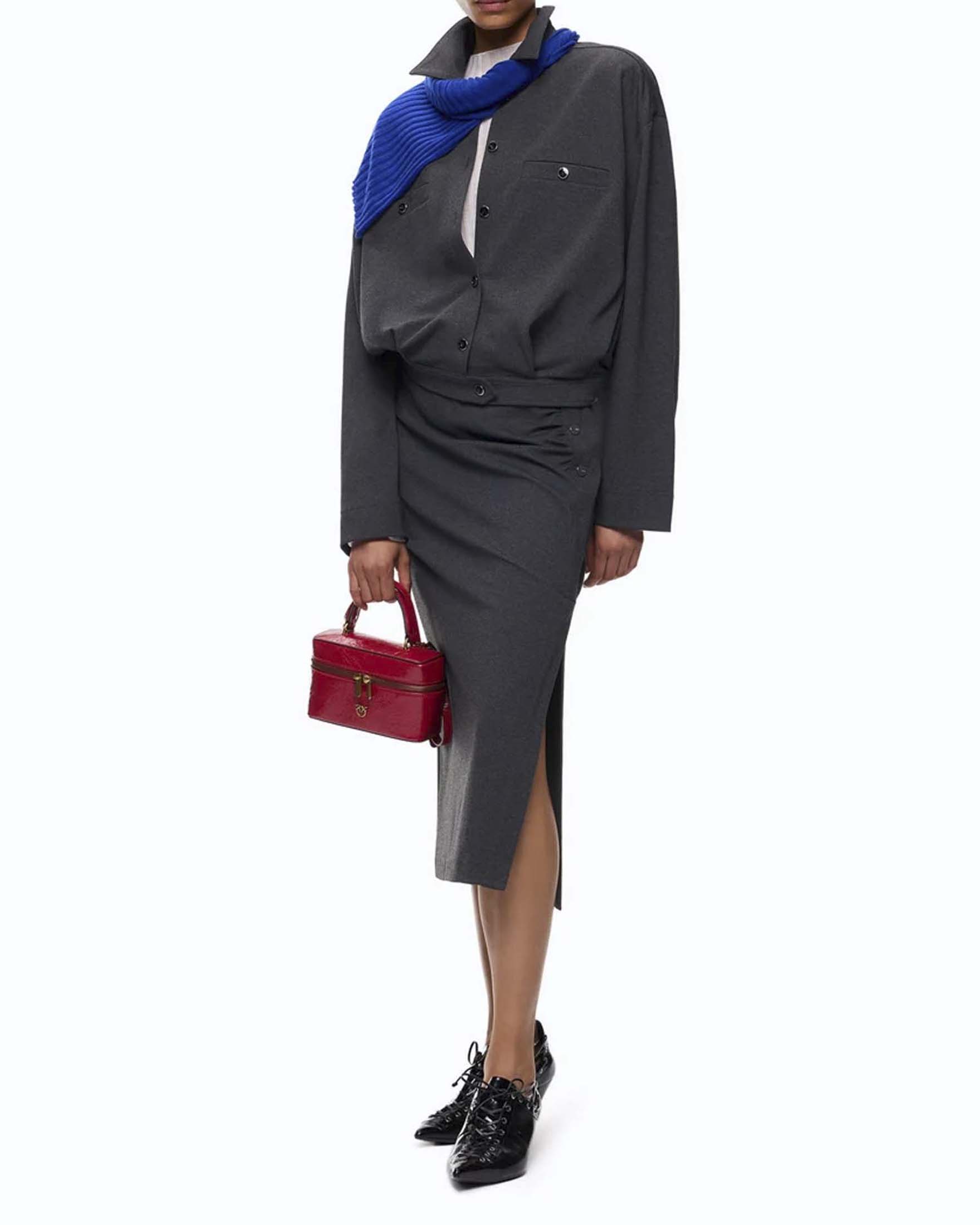Gonna longuette a matita Pinko grigia in viscosa stretch con drappeggio