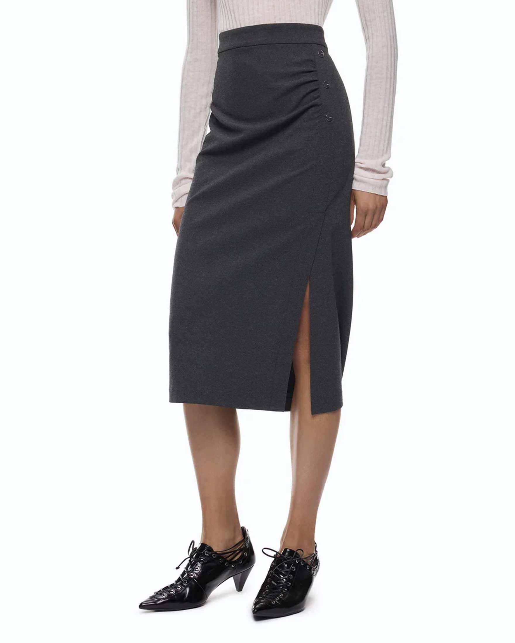 Gonna longuette a matita Pinko grigia in viscosa stretch con drappeggio image