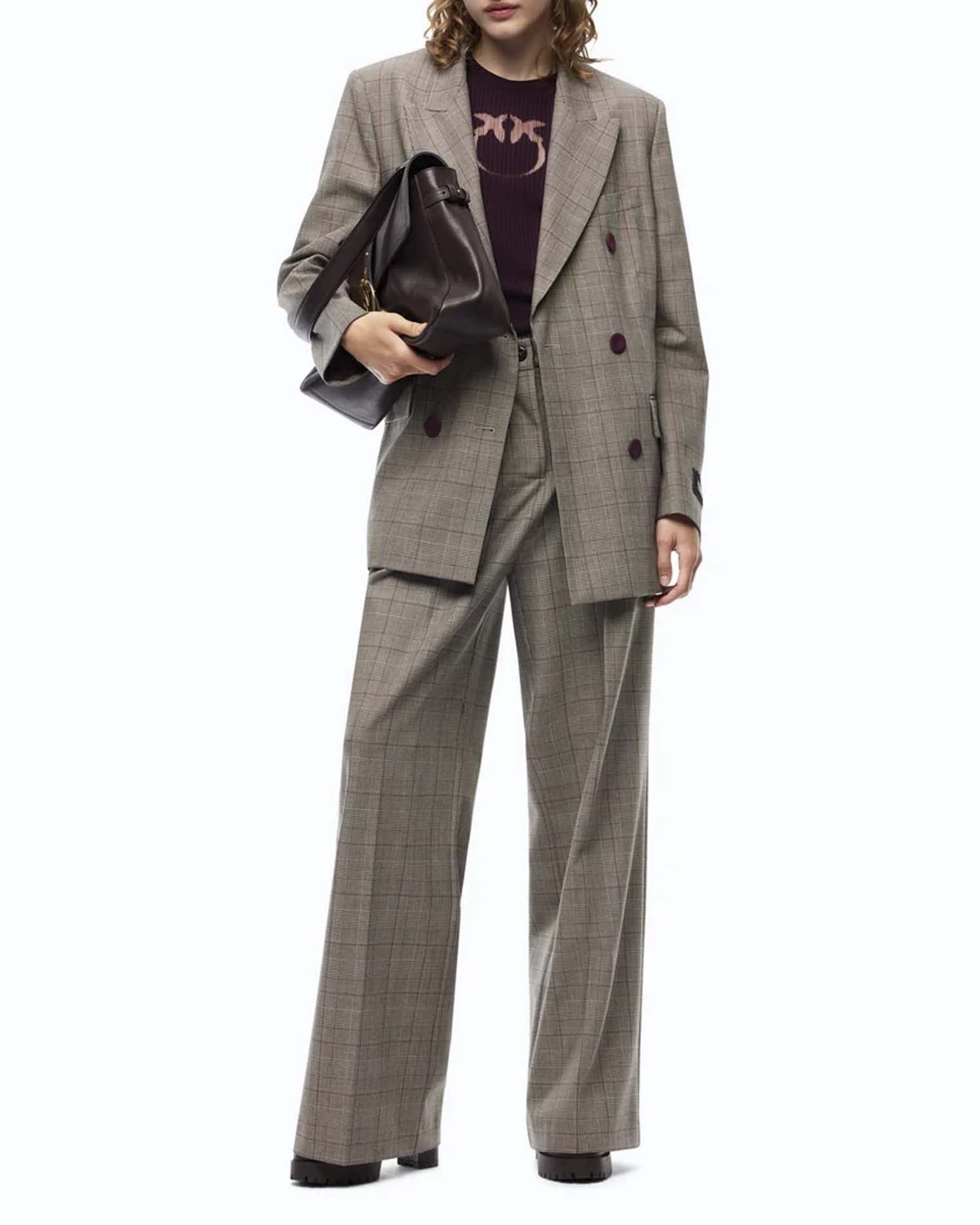 Pantaloni palazzo Pinko in misto lana principe di Galles con dettaglio lingerie