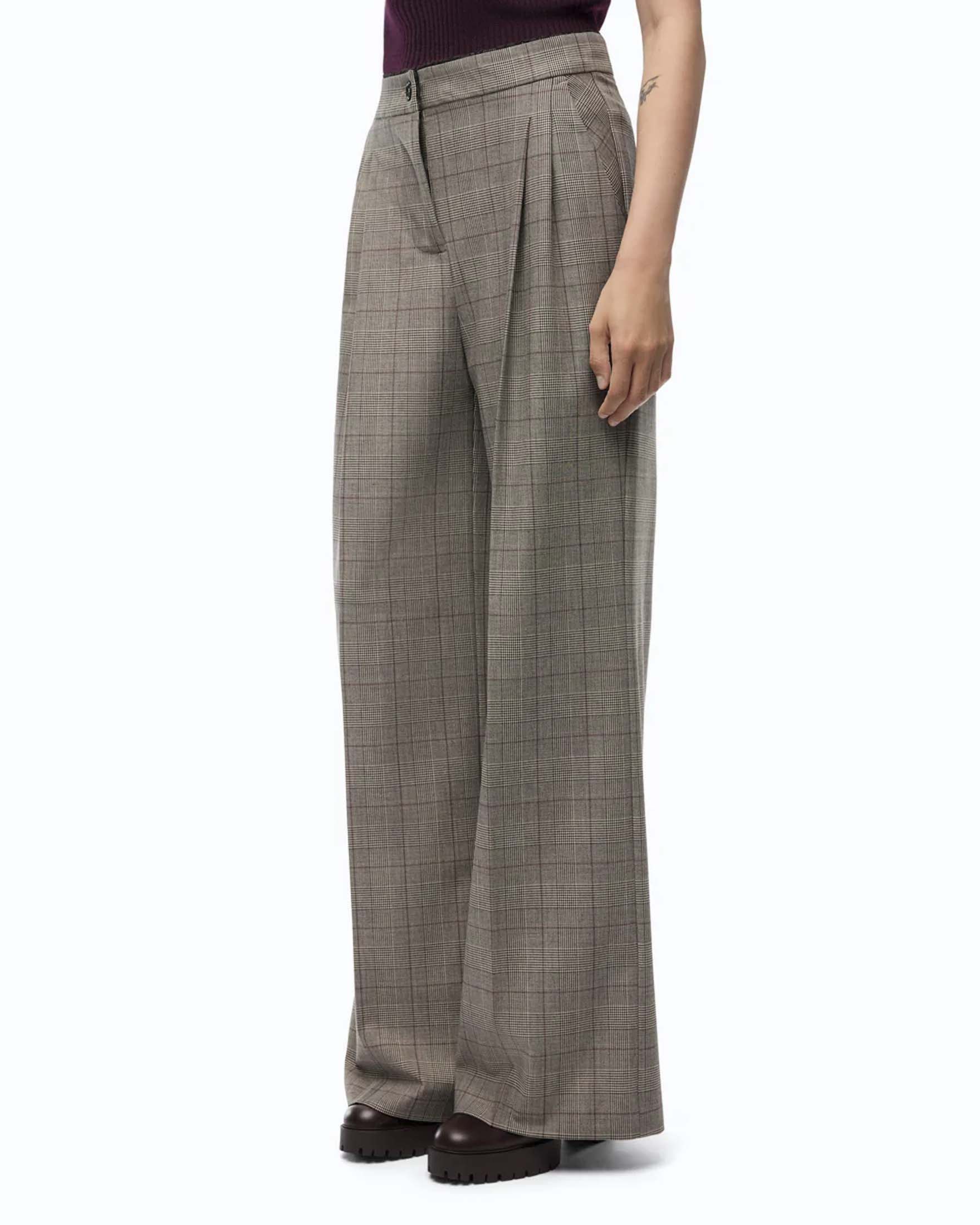 Pantaloni palazzo Pinko in misto lana principe di Galles con dettaglio lingerie image