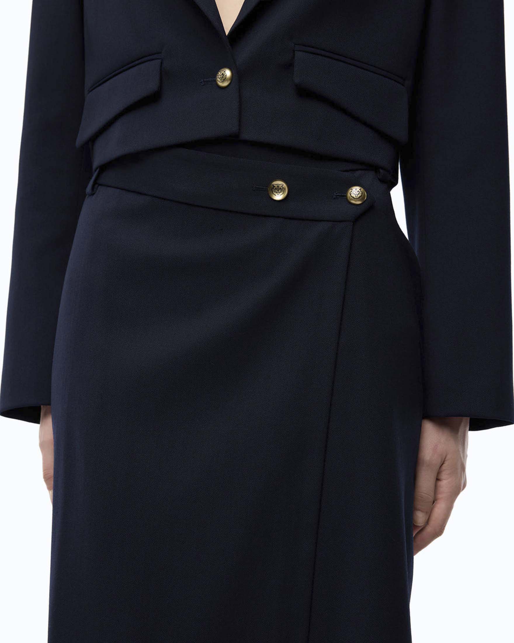 Gonna longuette a portafoglio Pinko blu in misto lana stretch con passanti da cintura