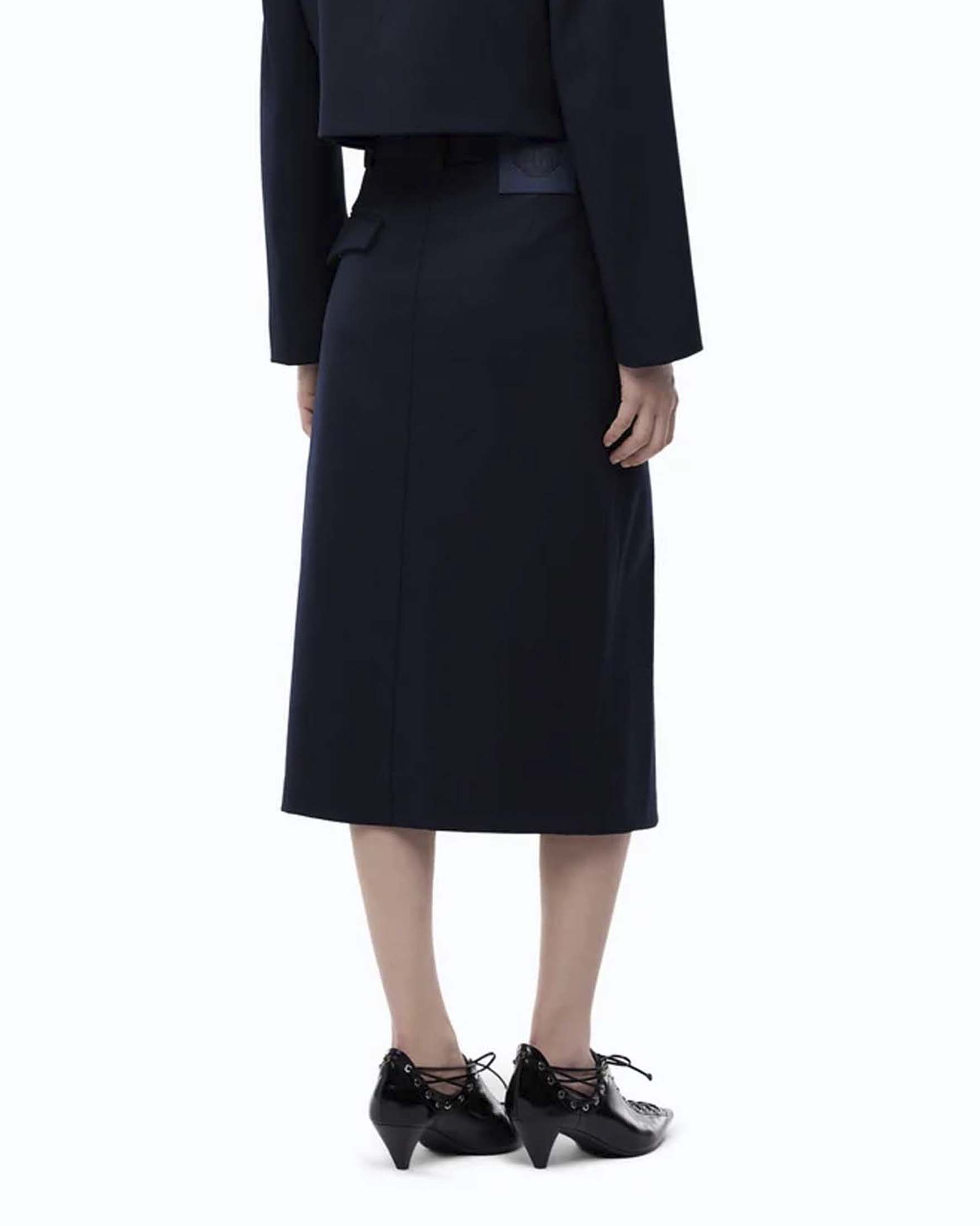 Gonna longuette a portafoglio Pinko blu in misto lana stretch con passanti da cintura