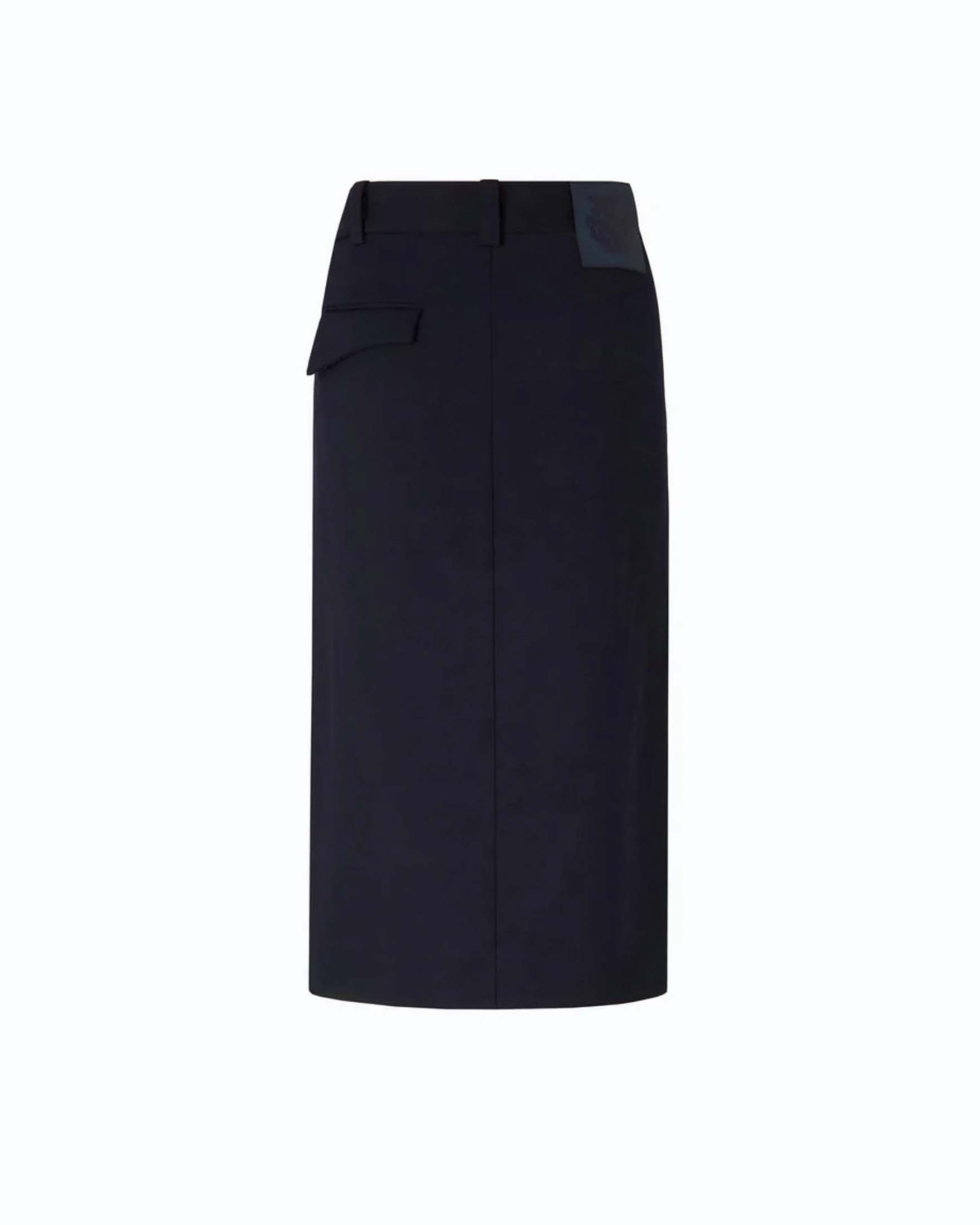 Gonna longuette a portafoglio Pinko blu in misto lana stretch con passanti da cintura