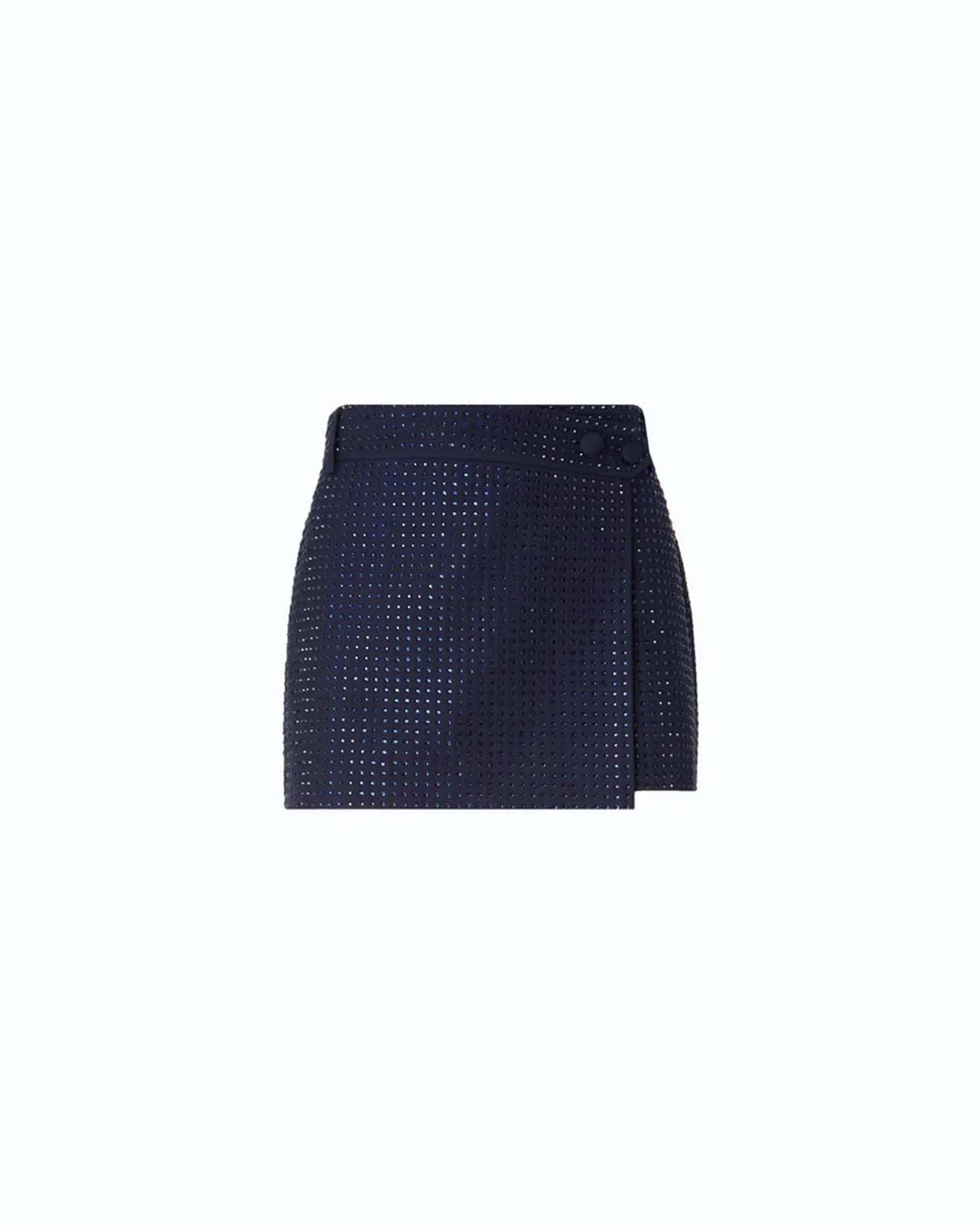 Minigonna a portafoglio Pinko blu con strass all over e passanti da cintura