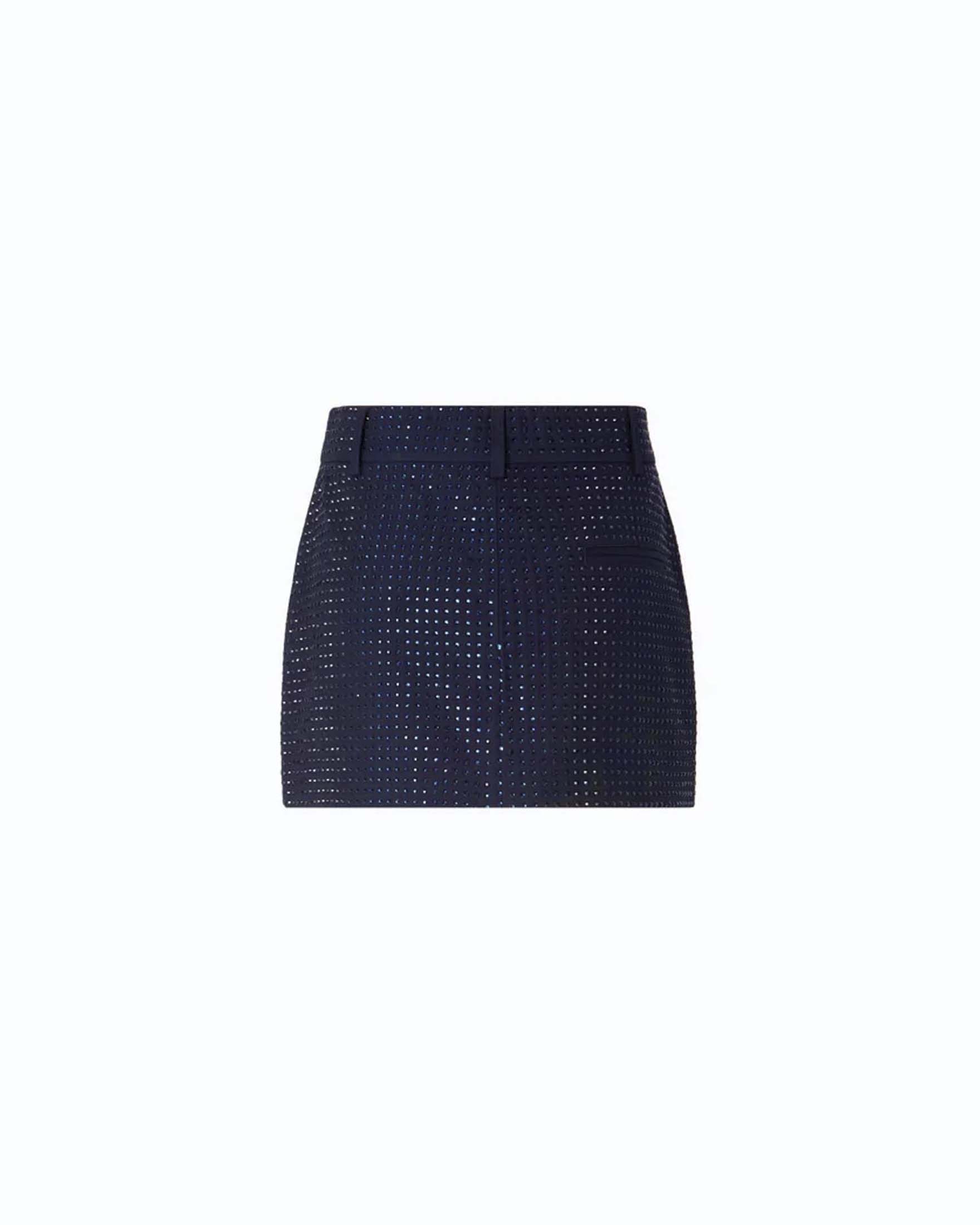Minigonna a portafoglio Pinko blu con strass all over e passanti da cintura