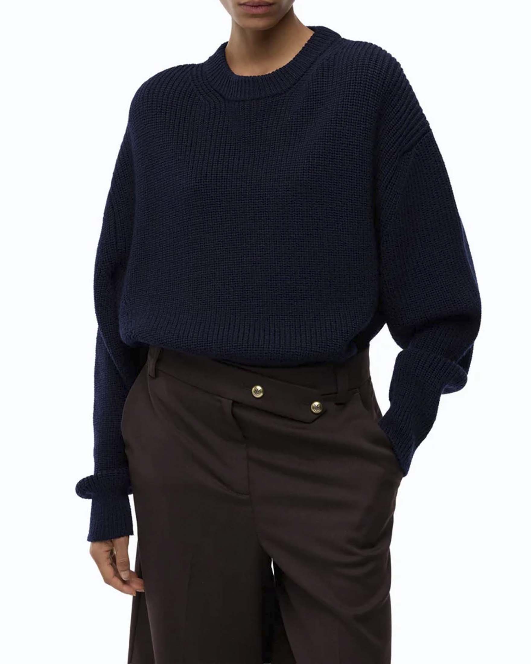 Pullover ovesize Pinko blu in pura lana a costa inglese
