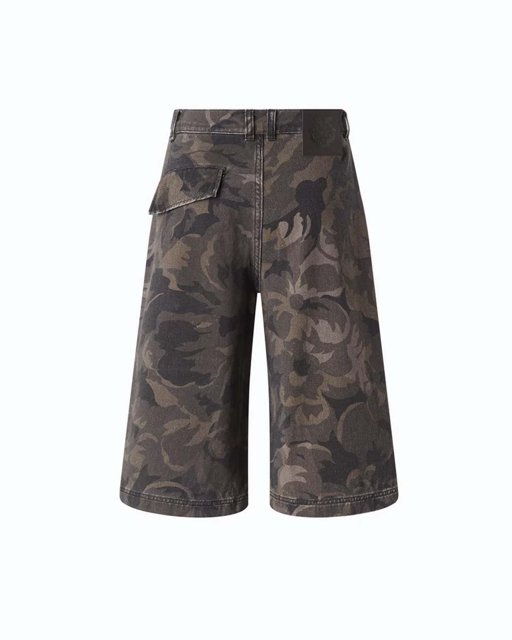 Bermuda Pinko color khaki in gabardina di cotone con stampa camouflage floreale e tasche utility