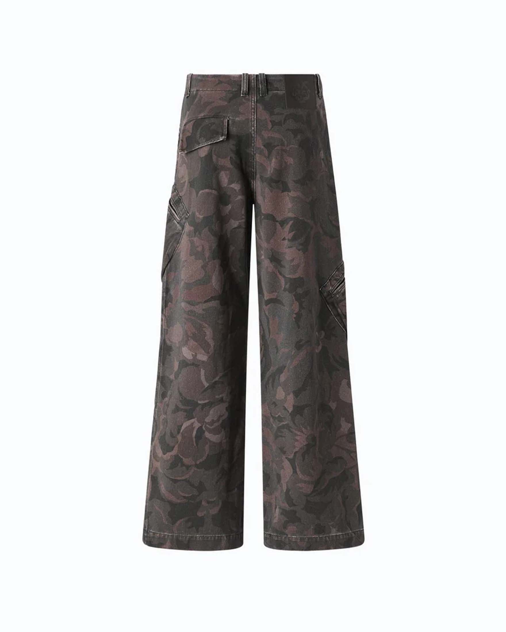Pantaloni cargo Pinko color khaki in gabardina con stampa camouflage floreale e tasche utility