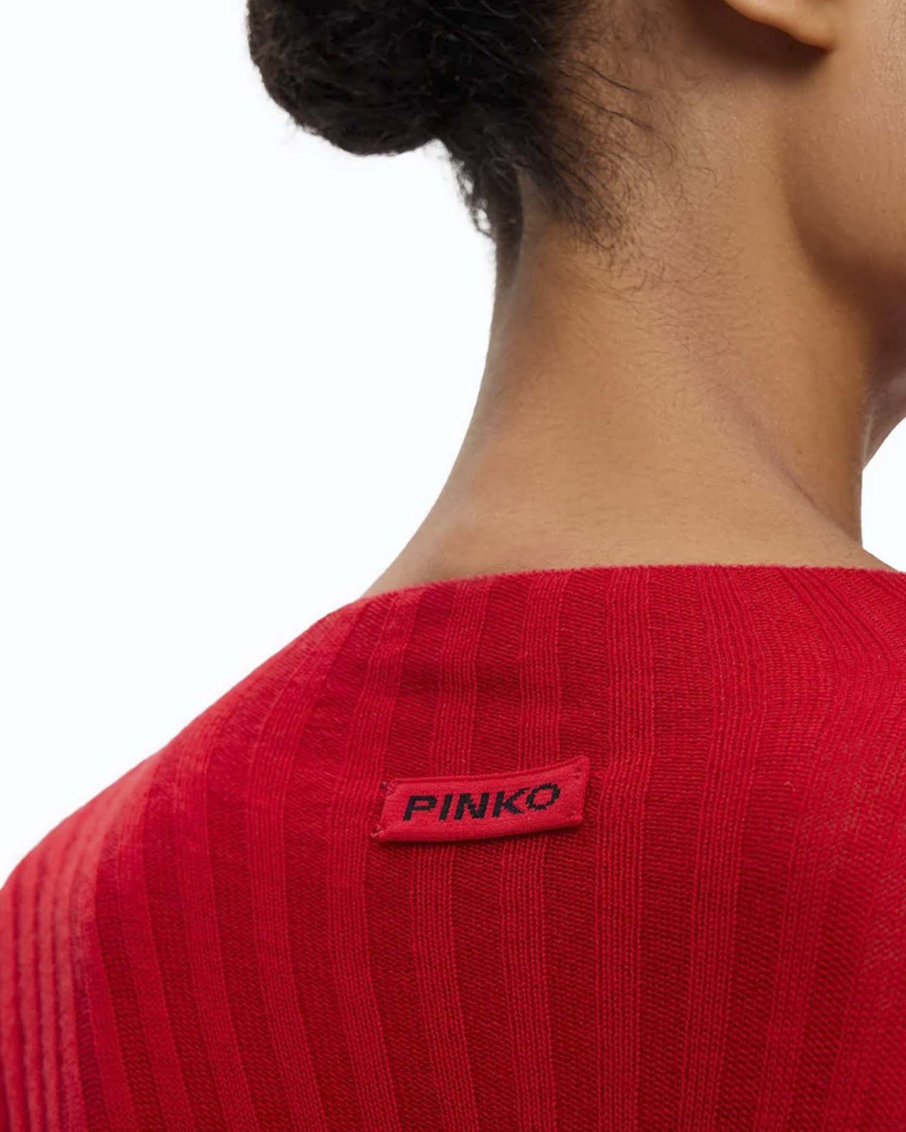 Maglia aderente Pinko rossa in pura lana a coste con collo rialzato