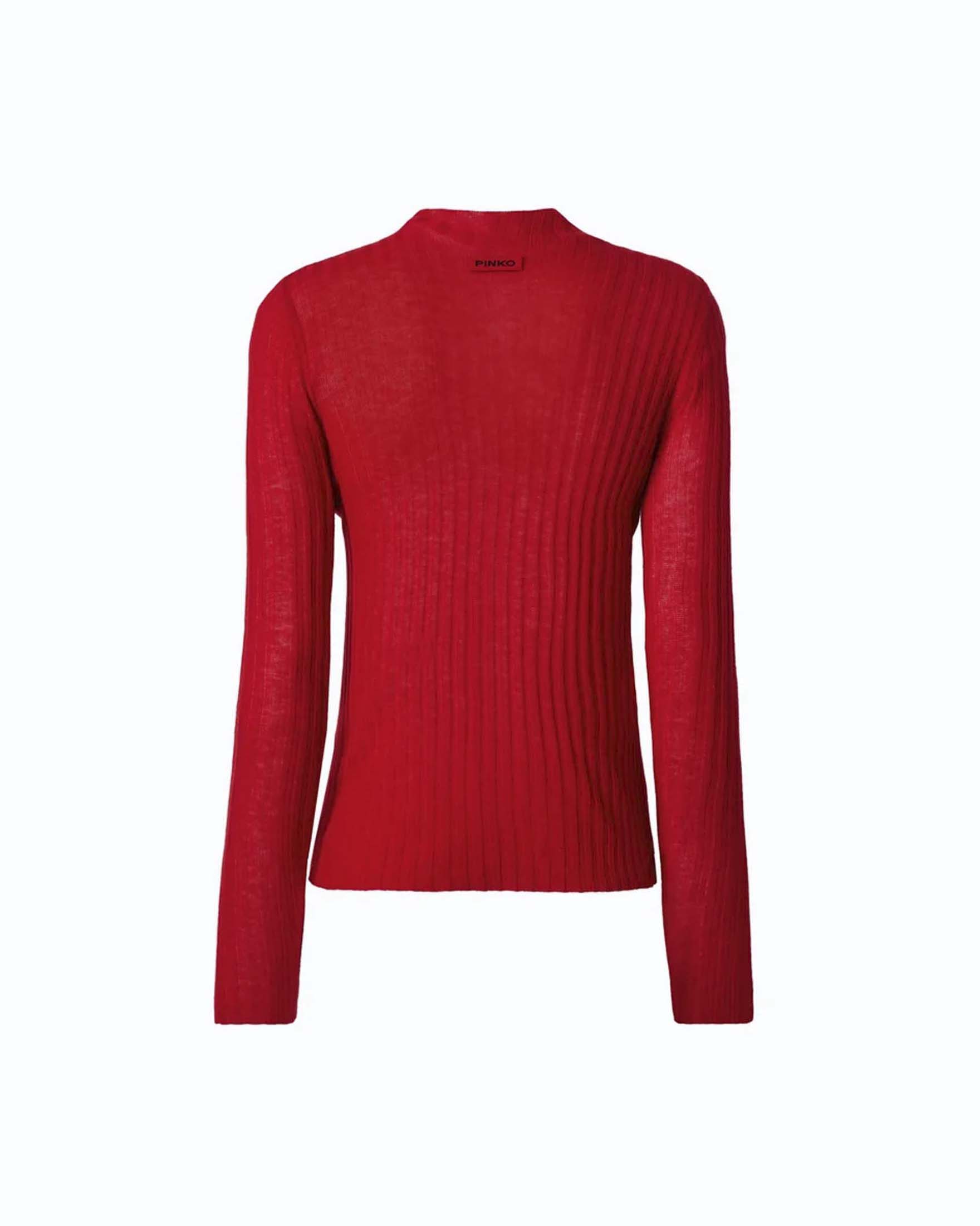 Maglia aderente Pinko rossa in pura lana a coste con collo rialzato