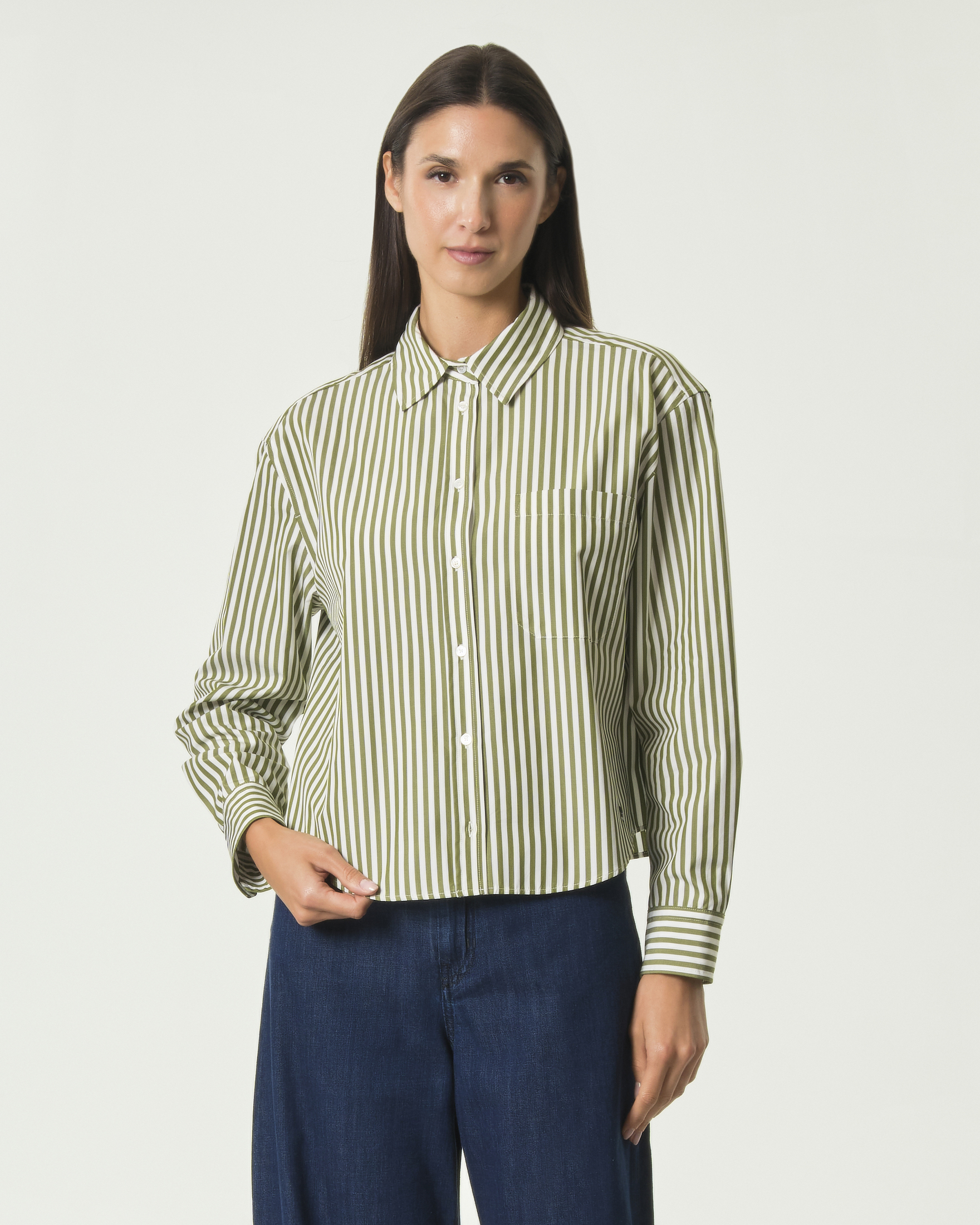 Camicia boxy Weekend Max Mara in popeline di cotone bianca a righe verdi