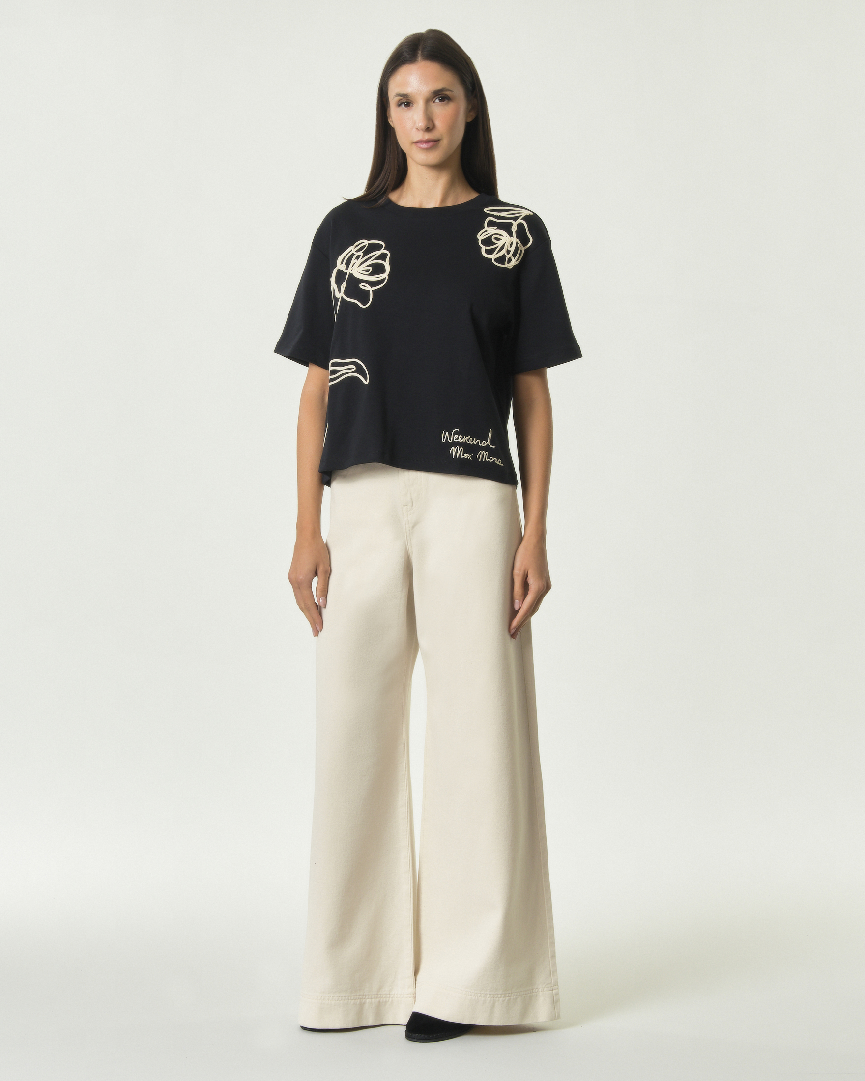 Pantaloni cinque tasche wide Weekend Max Mara avorio in bull di cotone