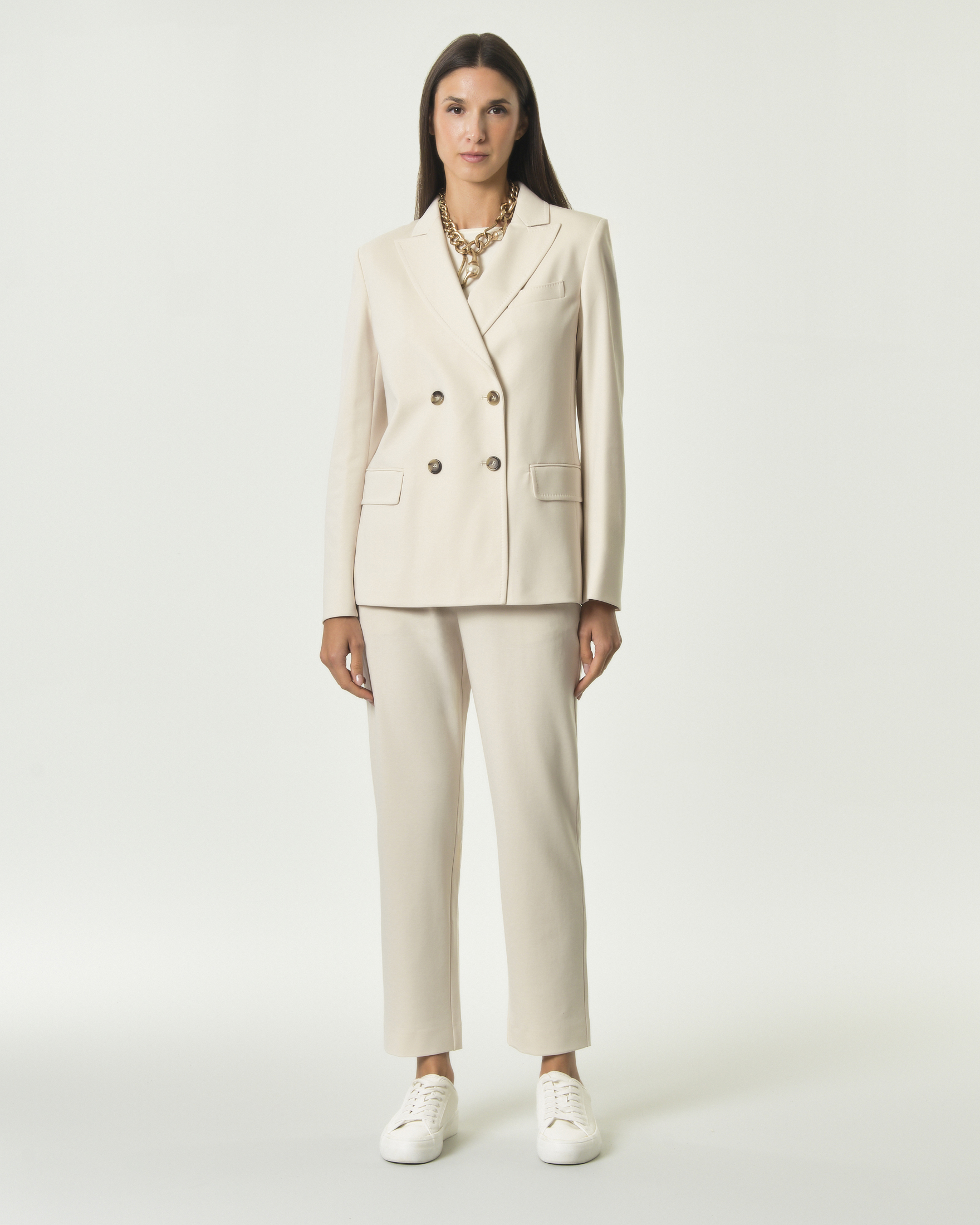 Pantaloni crop slim Weekend Max Mara color panna in jersey a punto Milano