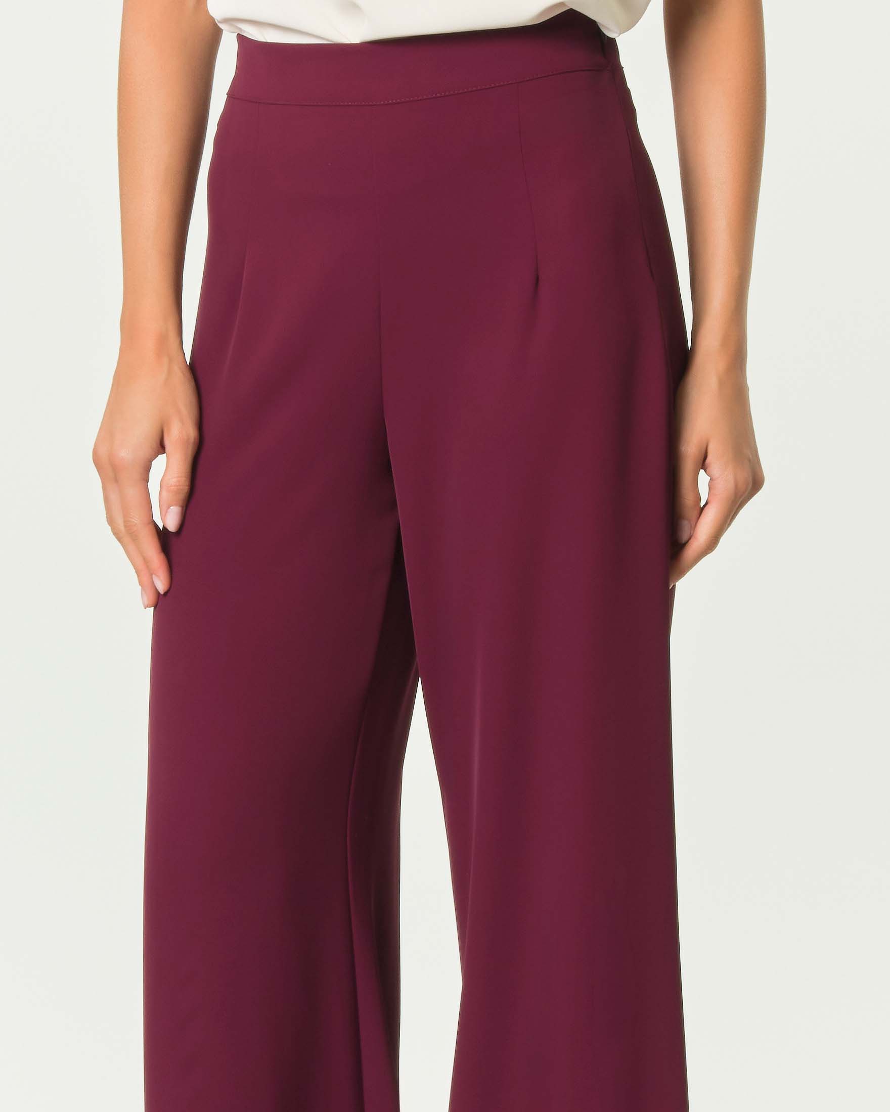 Pantaloni palazzo Hlo! bordeaux in tessuto fluido con pince e chiusura zip laterale image