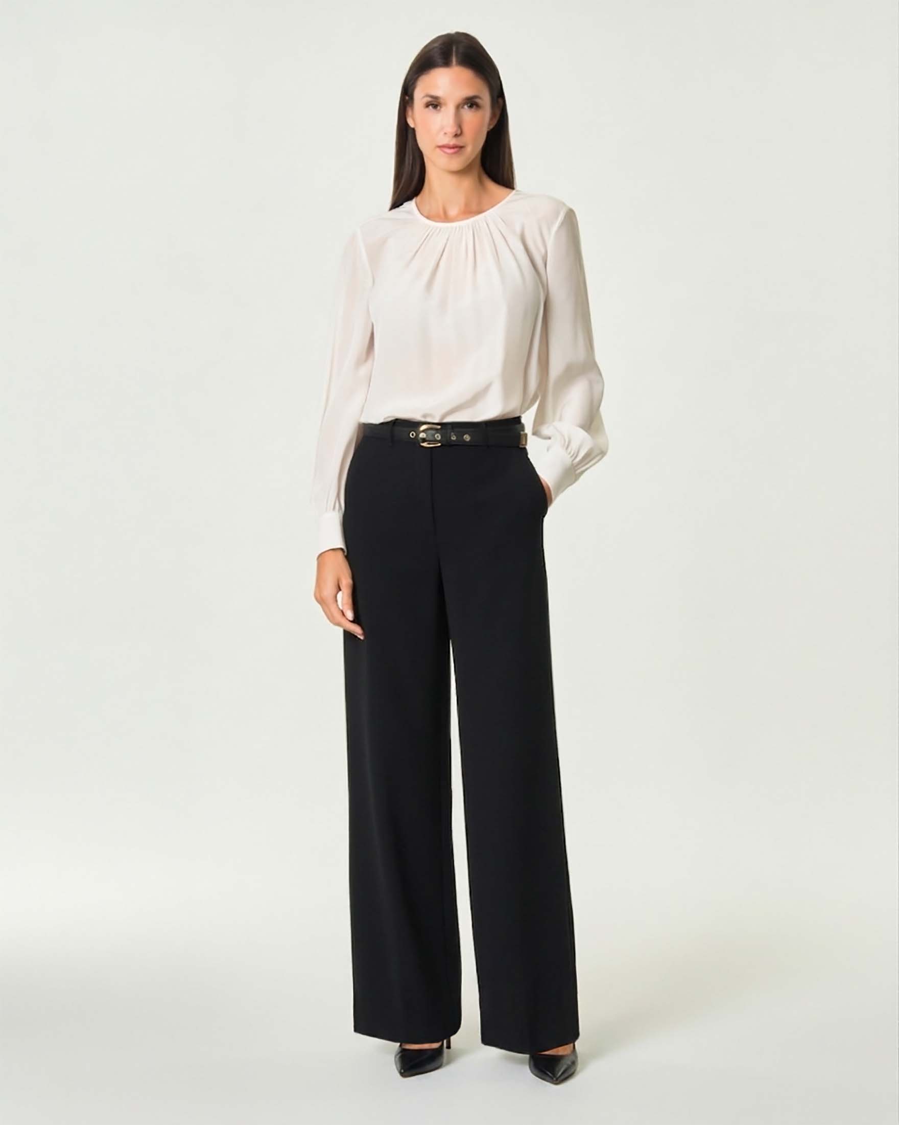 Pantaloni a palazzo Max Mara Studio nero in cady tecnico con cintura abbinata e tasche a filetto