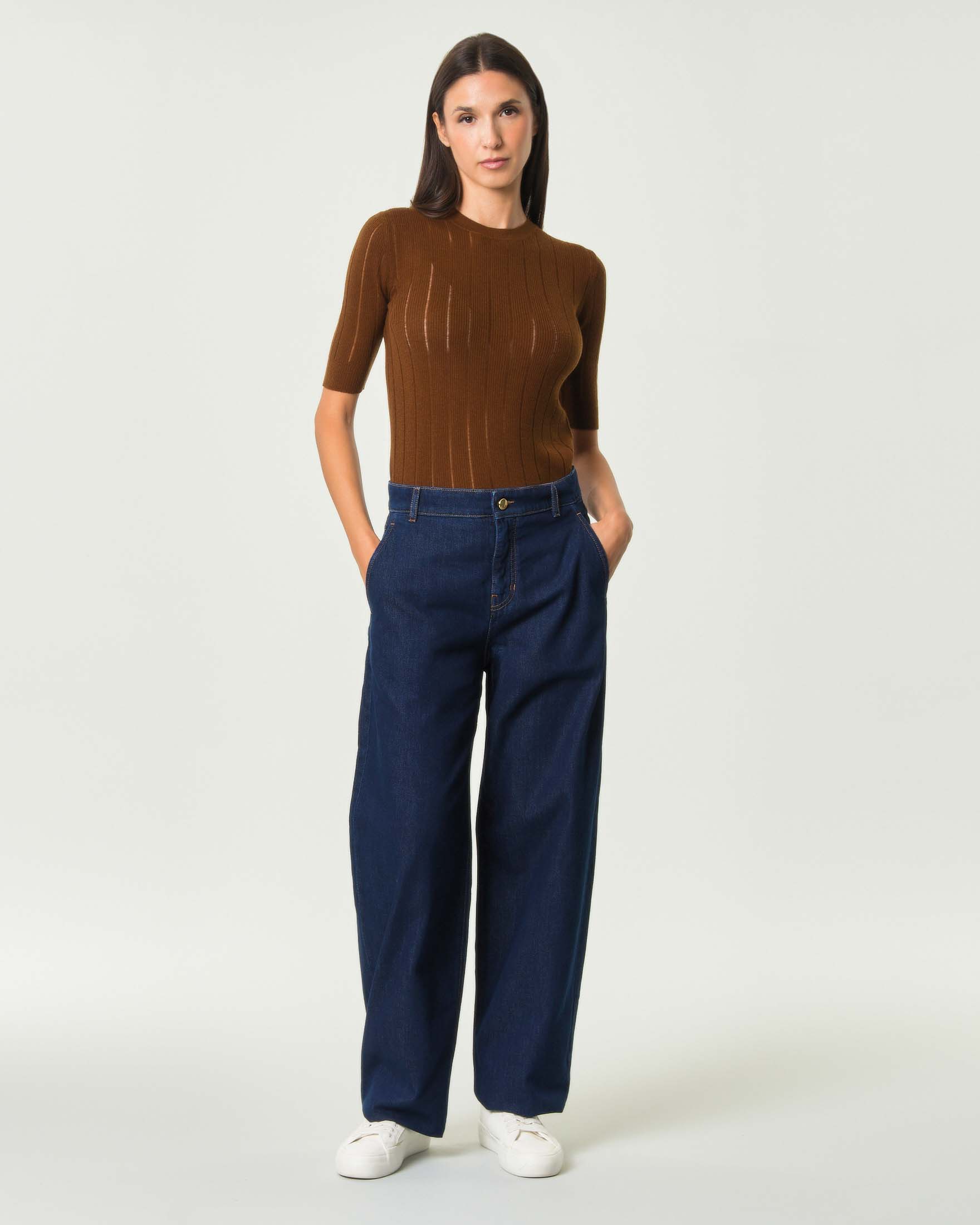 Jeans barrel leg Max Mara Studio blu in denim di puro cotone