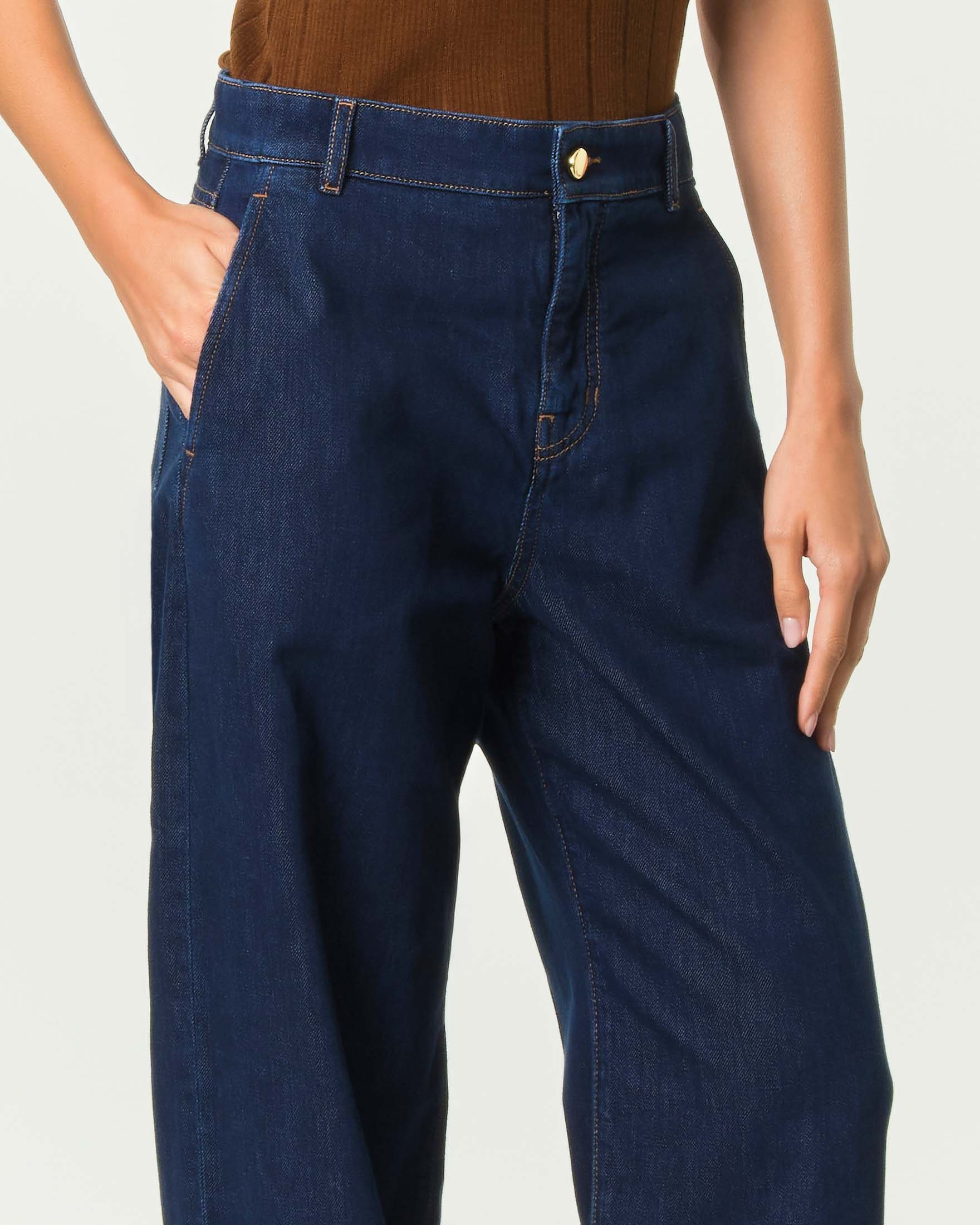 Jeans barrel leg Max Mara Studio blu in denim di puro cotone image