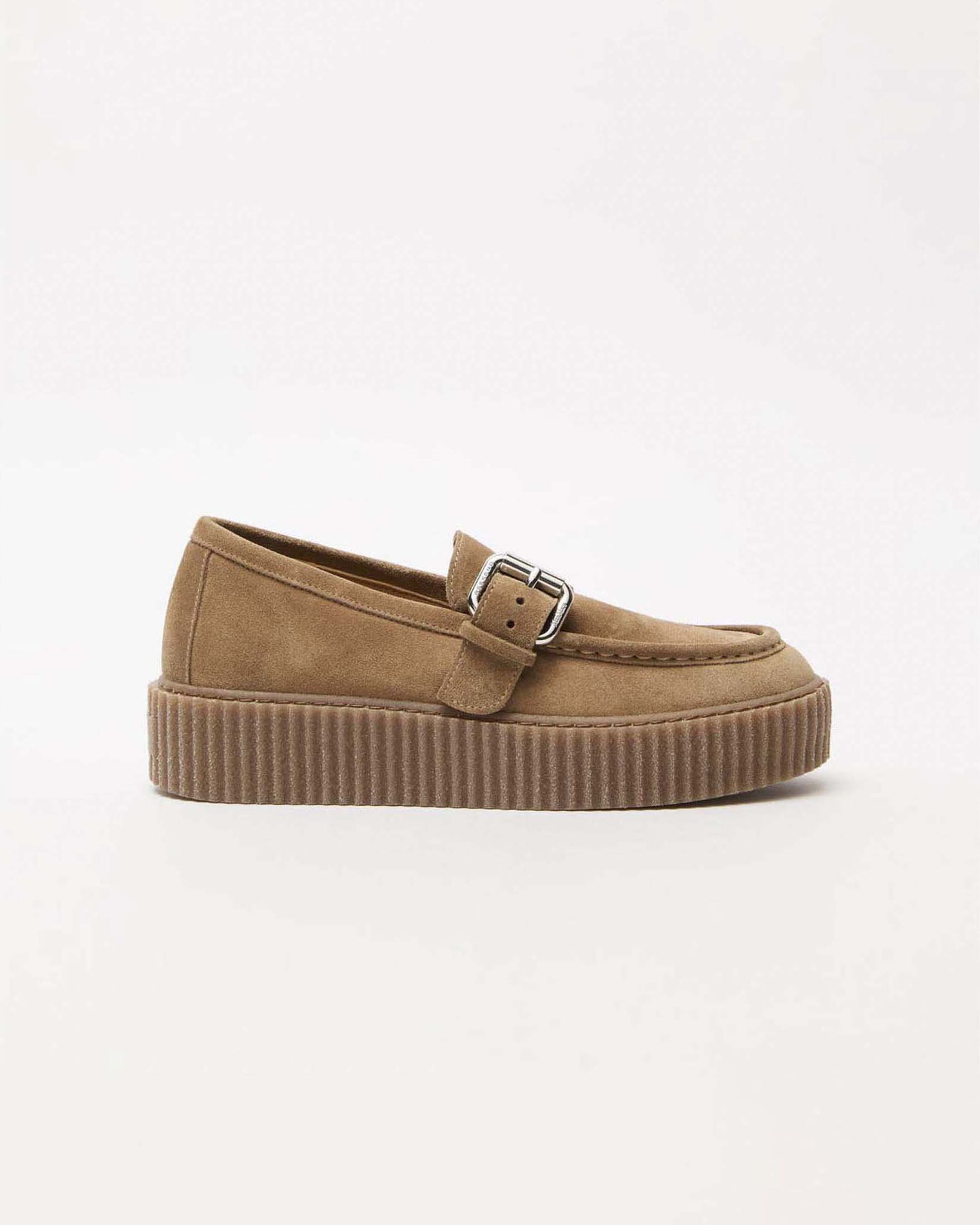 Mocassini Monk Strap Weekend Max Mara color cammello in pelle scamosciata