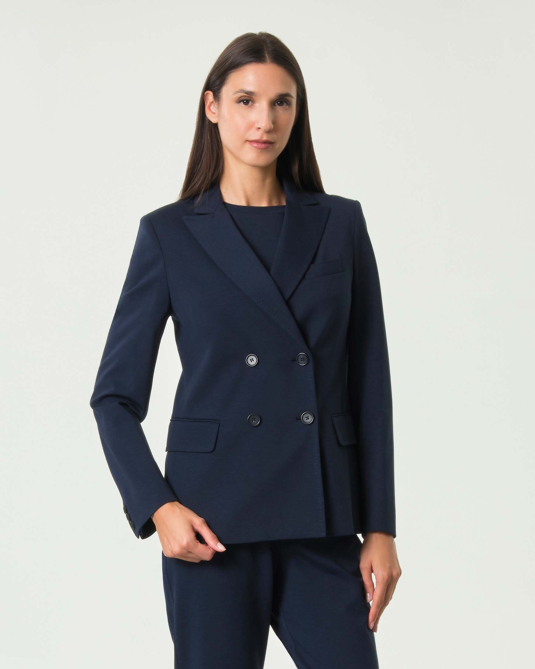 Blazer doppiopetto Weekend Max Mara blu in jersey a punto Milano con rever a lancia